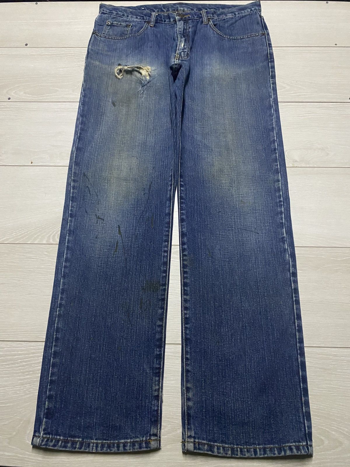 Other Vintage Japanese Brand Top Valu Blue Wash Distressed Jeans Size US 36 / EU 52 - 1 Thumbnail