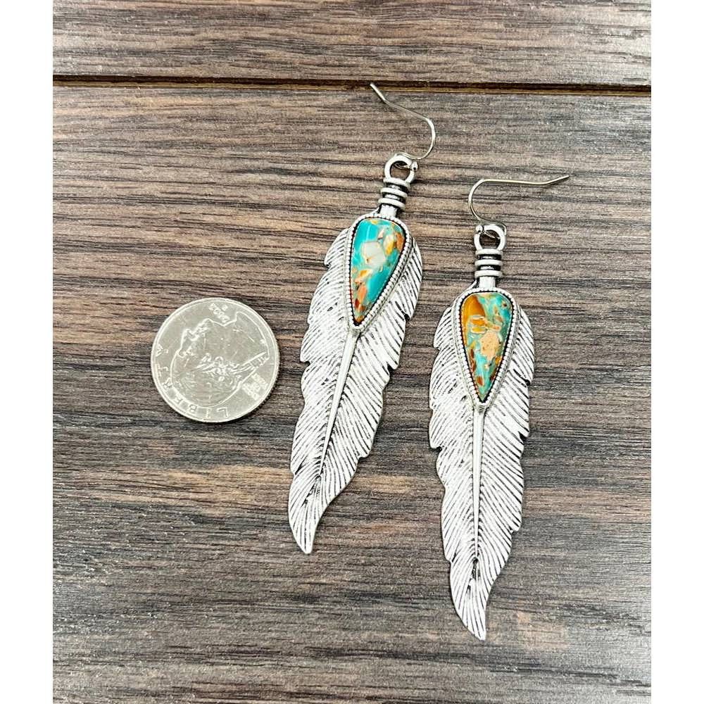 Other Feather Gemstone Earrings, Native American Statement Feather Size ONE SIZE - 7 Thumbnail