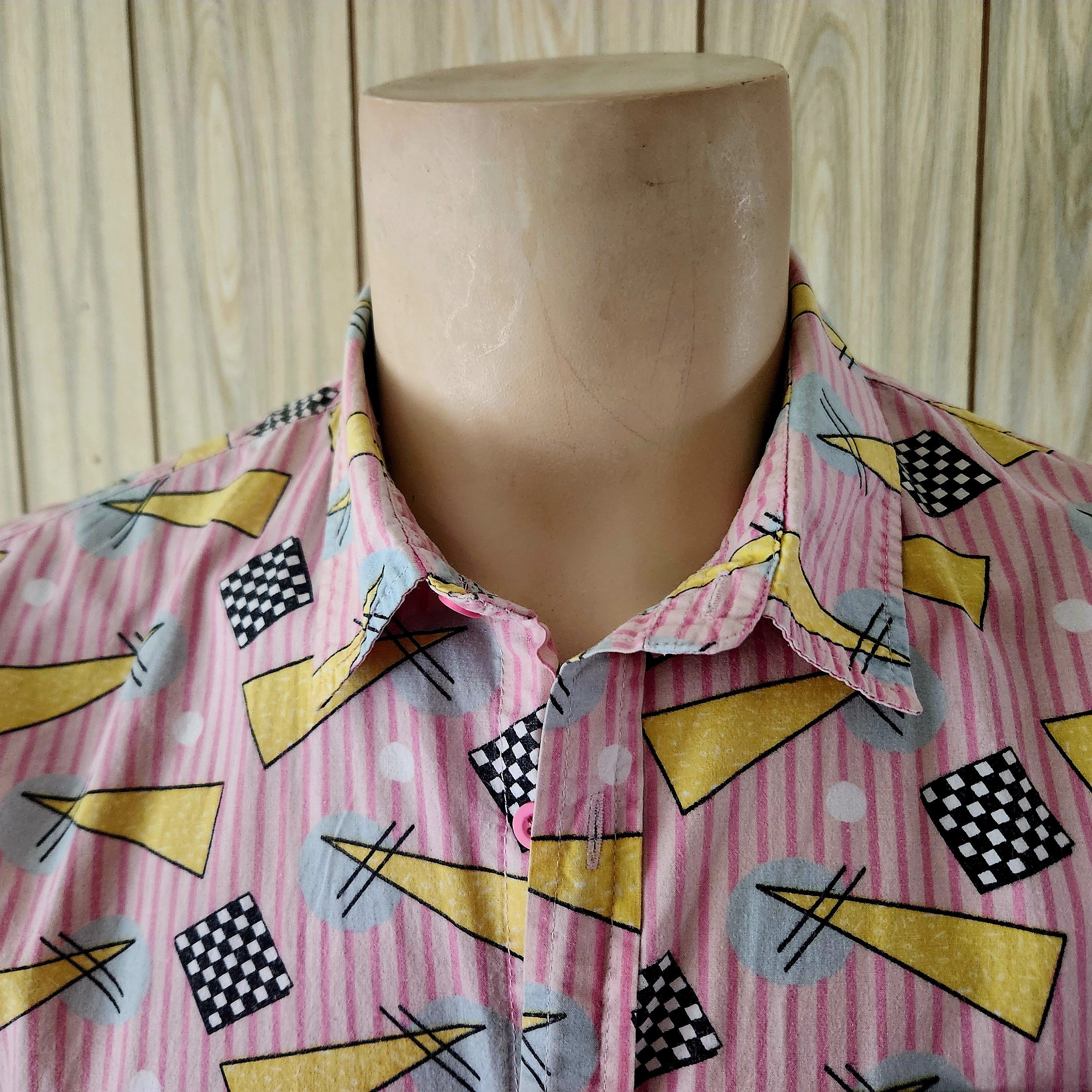 Vintage New Wave shirt L men's pink cotton short sleeve 1980s Size US L / EU 52-54 / 3 - 4 Thumbnail
