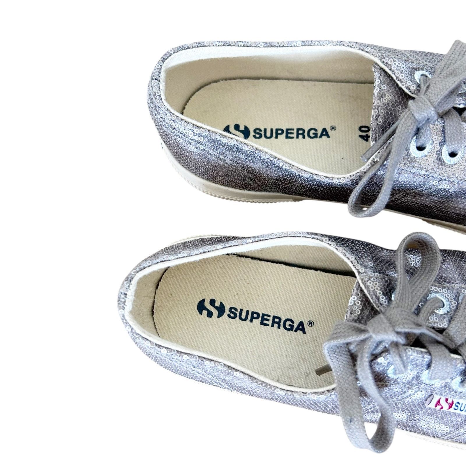 Superga Superga Silver Metallic Sequin Platform Sneakers Sz 9 Size US 9 / IT 39 - 2 Thumbnail