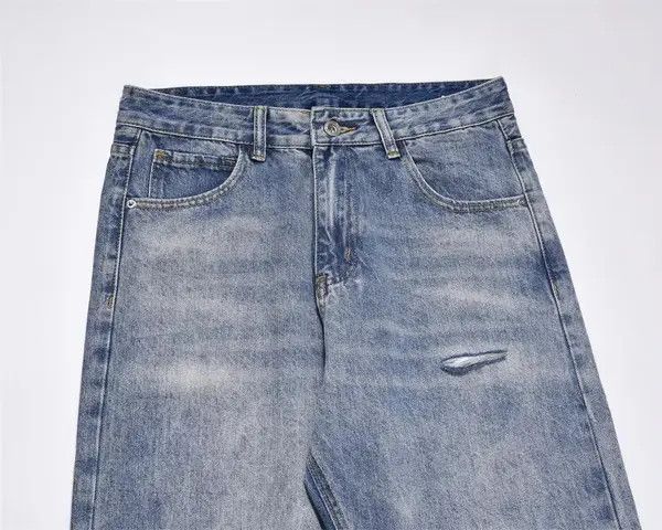 Japanese Brand Men's straight American loose casual washed raw edge jeans Size US 32 / EU 48 - 4 Thumbnail