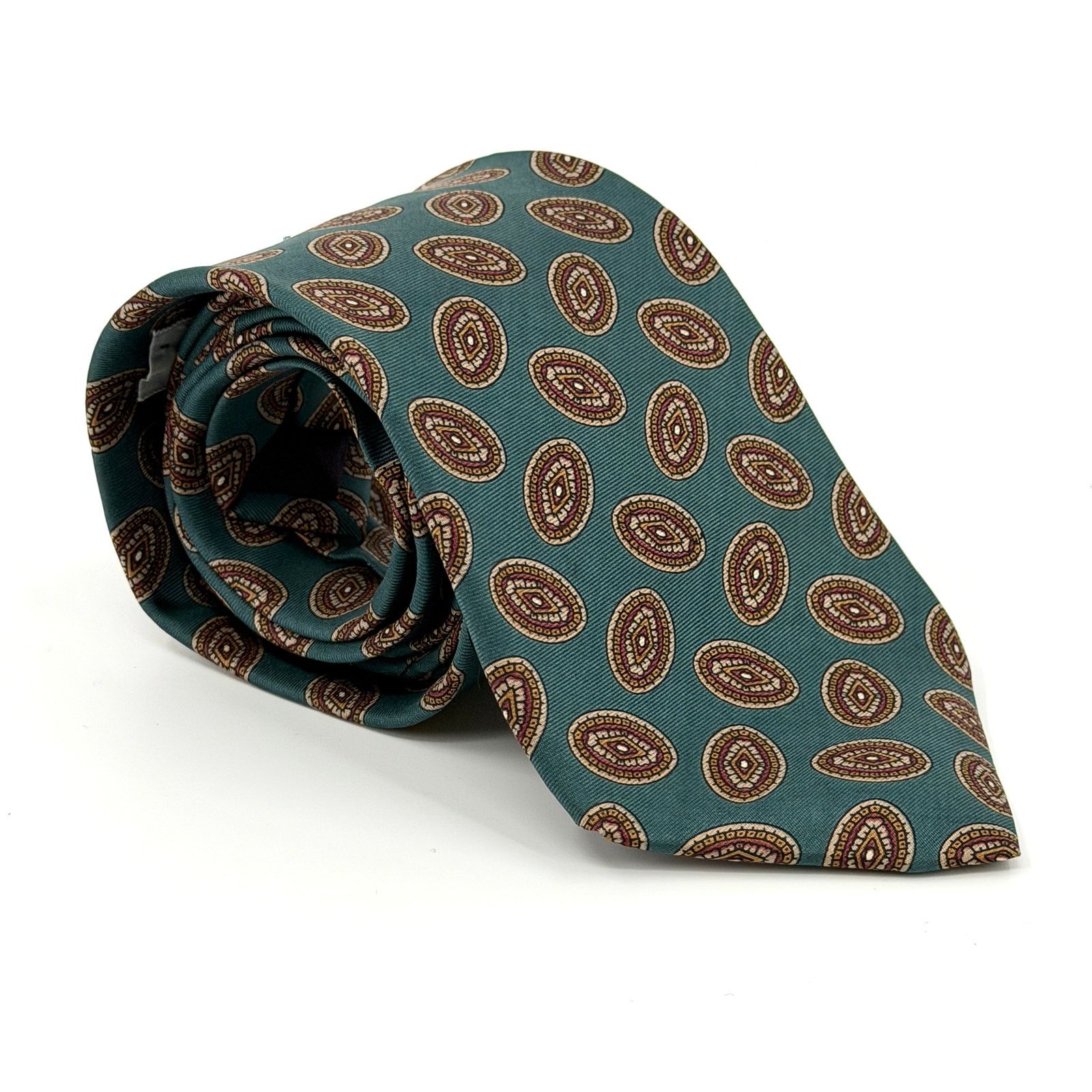 Halston Vintage 90s Halston Blue Green Foulard Geometric Silk Tie Size ONE SIZE - 1 Thumbnail