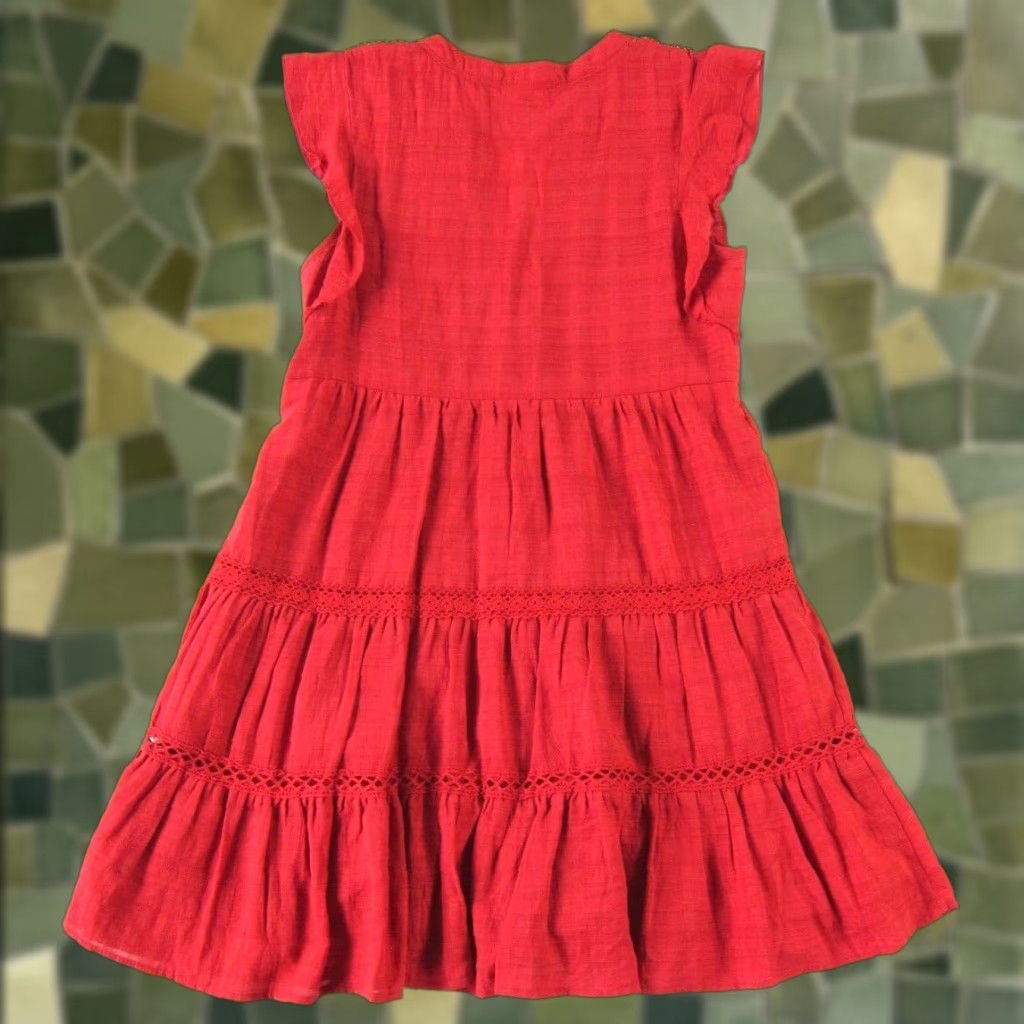 Vintage Knox Rose Cap Sleeve V-Neck Embroidered Cotton Smock Dress Small Red Size S / US 4 / IT 40 - 1 Thumbnail
