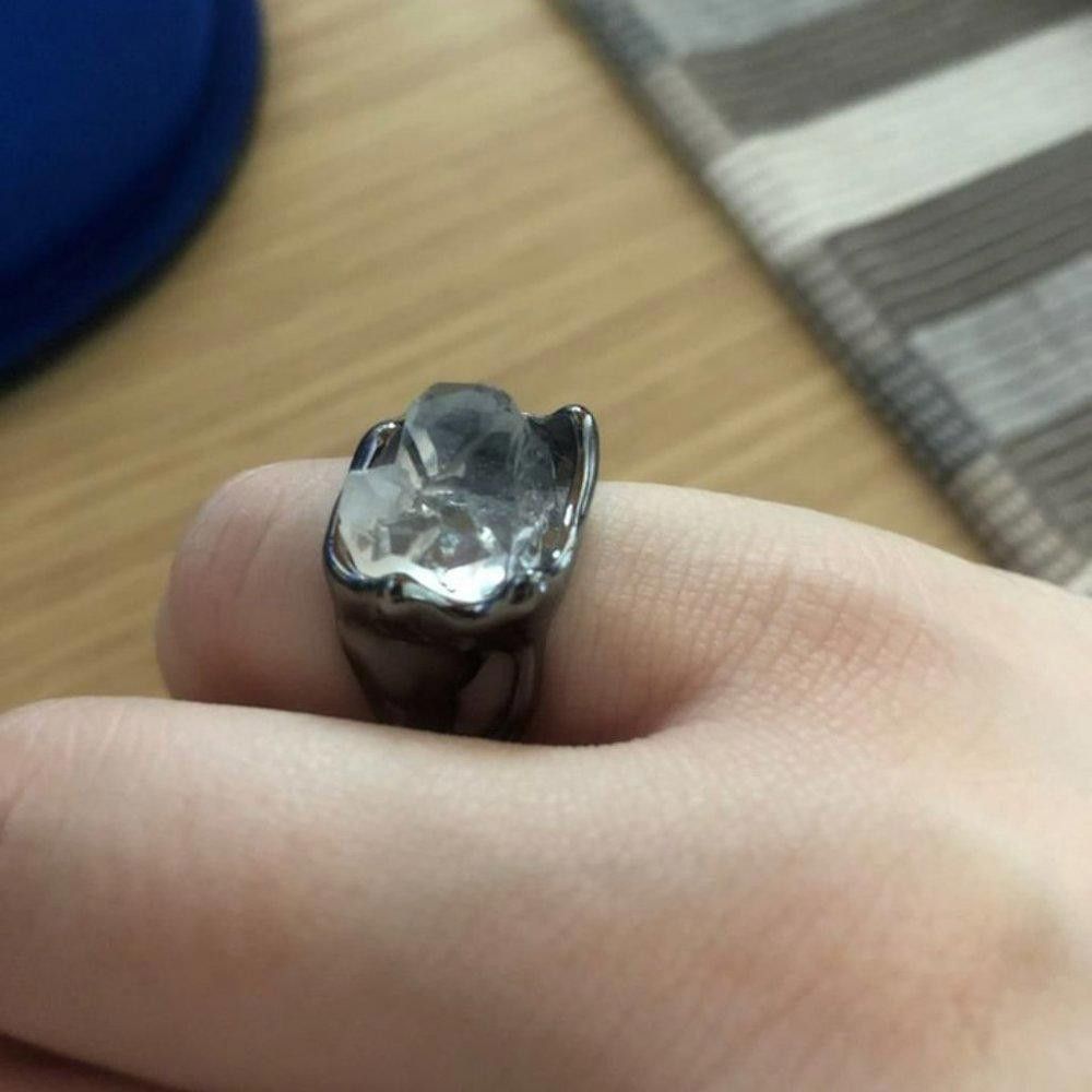 Designer 925 Sterling Silver Black Irregular White Rock Ring - Size 6 Size ONE SIZE - 5 Thumbnail