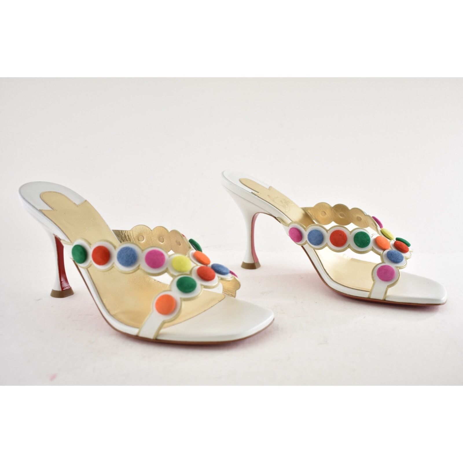 Christian Louboutin Smarta 85 White Multi Backless Mule Sandal Heel Pump 38.5 Size US 8.5 / IT 38.5 - 4 Thumbnail