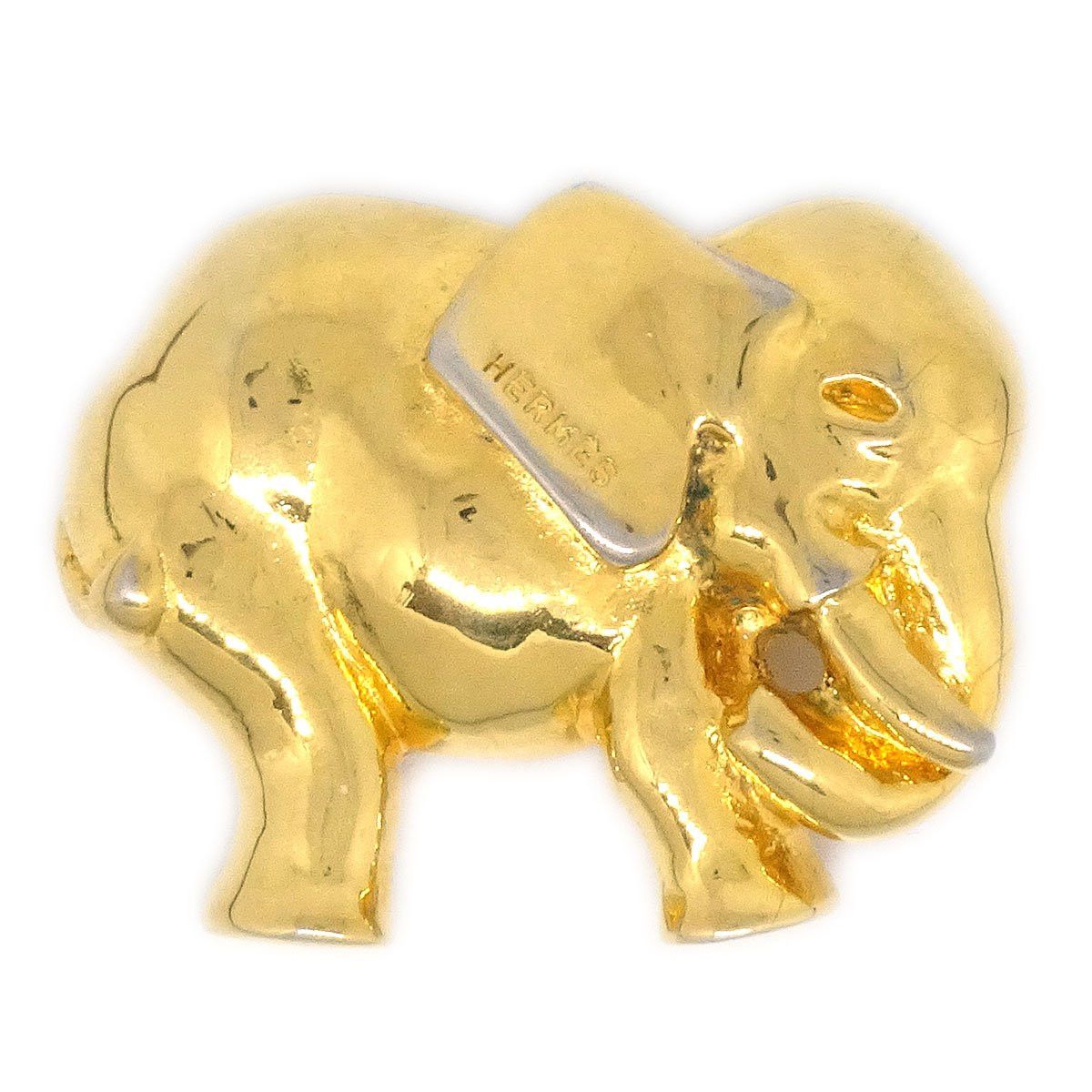 image of Hermes Elephant Brooch Gold 60367 in Black, Women's