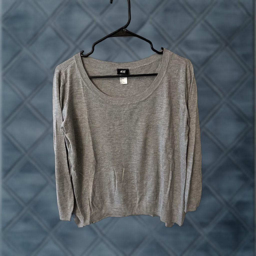 H&M VINTAGE H&M Womens Sweater Pullover Knit Crew Neck Long Sleeve Large Gray Cotton Blend 80s 90s Size L / US 10 / IT 46 - 1 Thumbnail