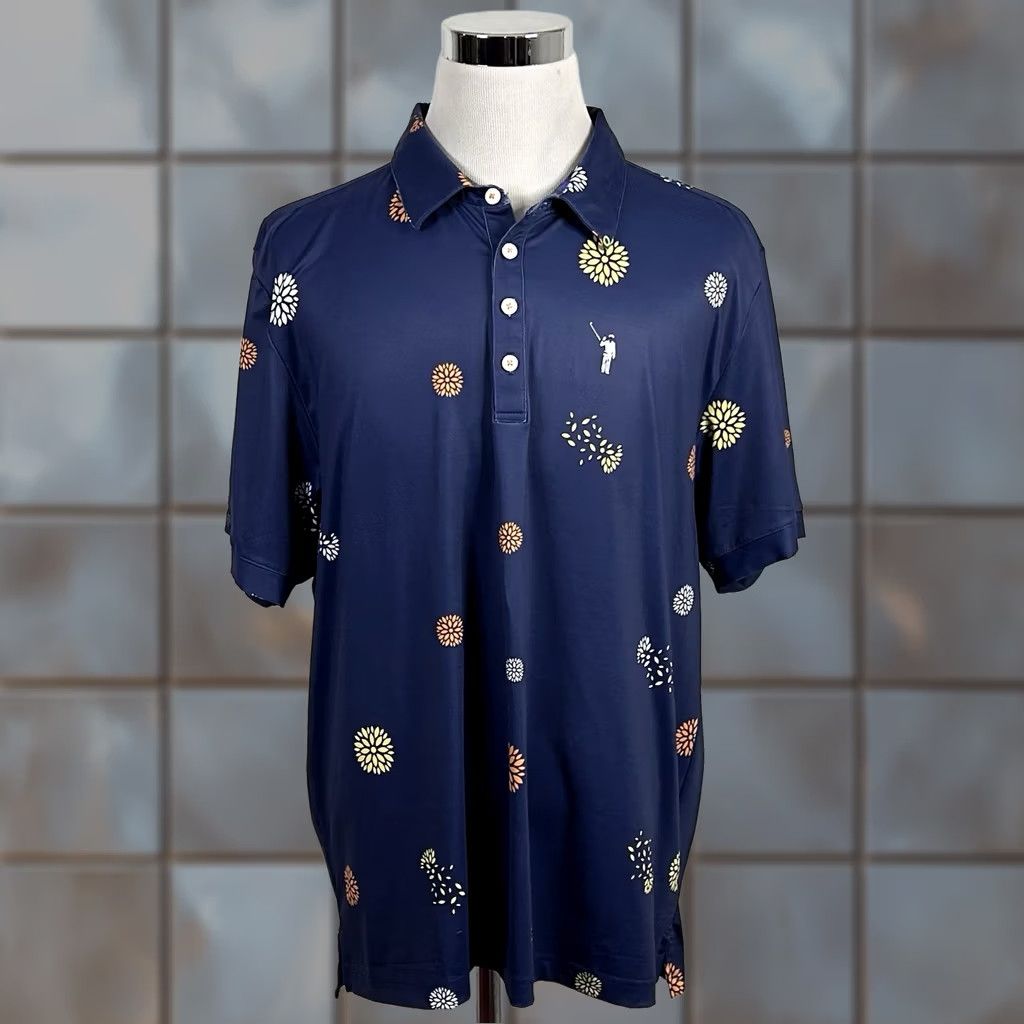 Vintage William Murray XL Golf Polo Shirt Floral Print on Navy Blue Poly Caddyshack Polo Shirt XL Mens Blue Floral Golf Polo Shirt Size US XL / EU 56 / 4 - 1 Thumbnail