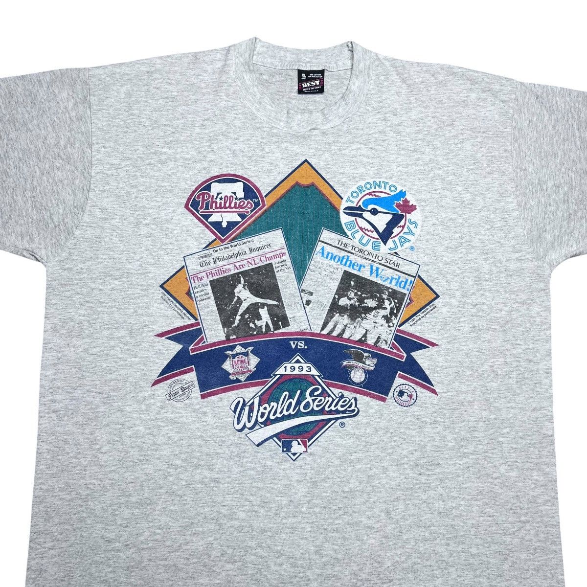 MLB Vtg 1993 MLB World Series Phillies vs Blue Jays Baseball Tee Size US XL / EU 56 / 4 - 4 Thumbnail