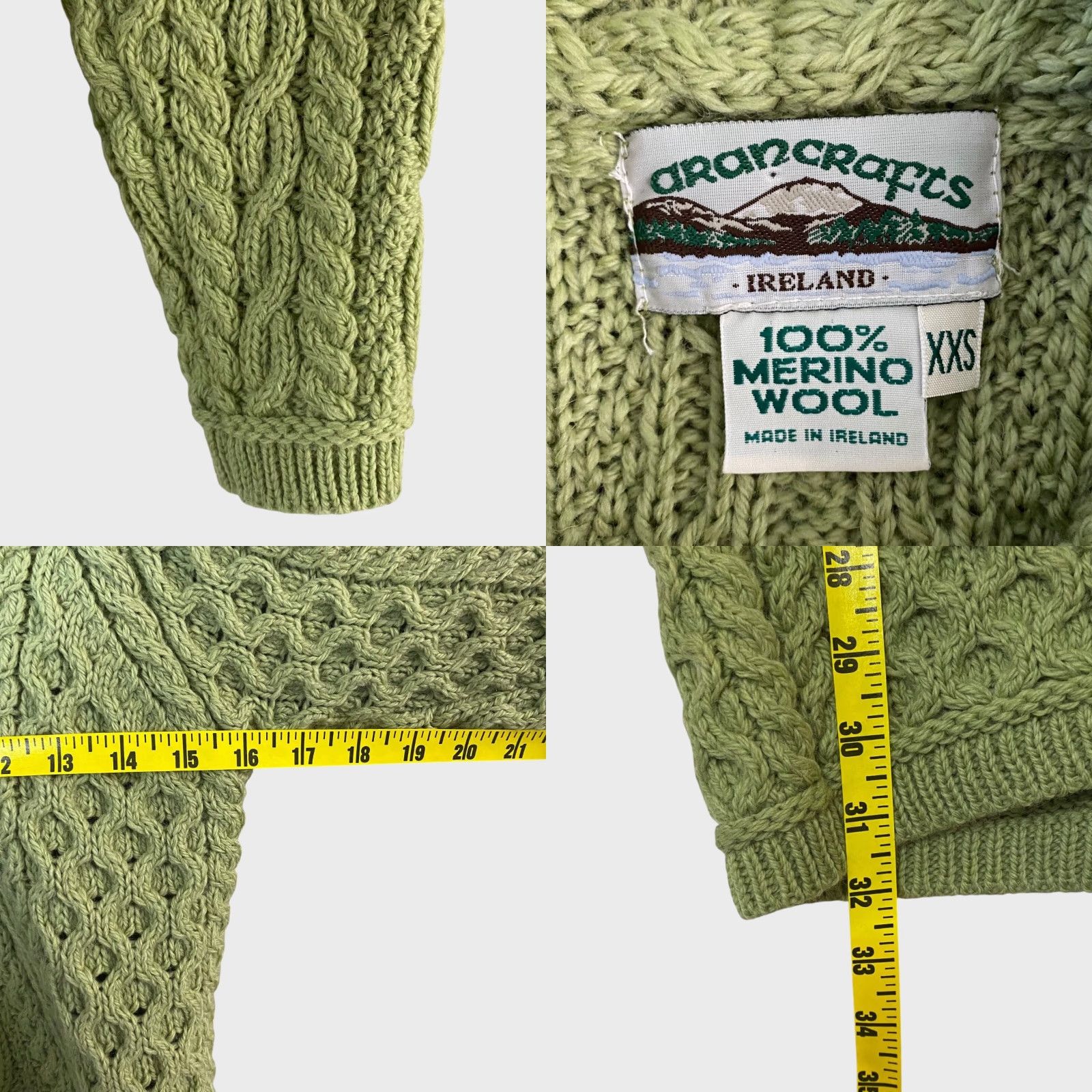 Vintage VINTAGE Aran Crafts Merino Wool Cable-Knit Cardigan Sweater Womens XXS Green Button-Collar Bohemian Classic Size XXS / US 00 / IT 34 - 8 Thumbnail