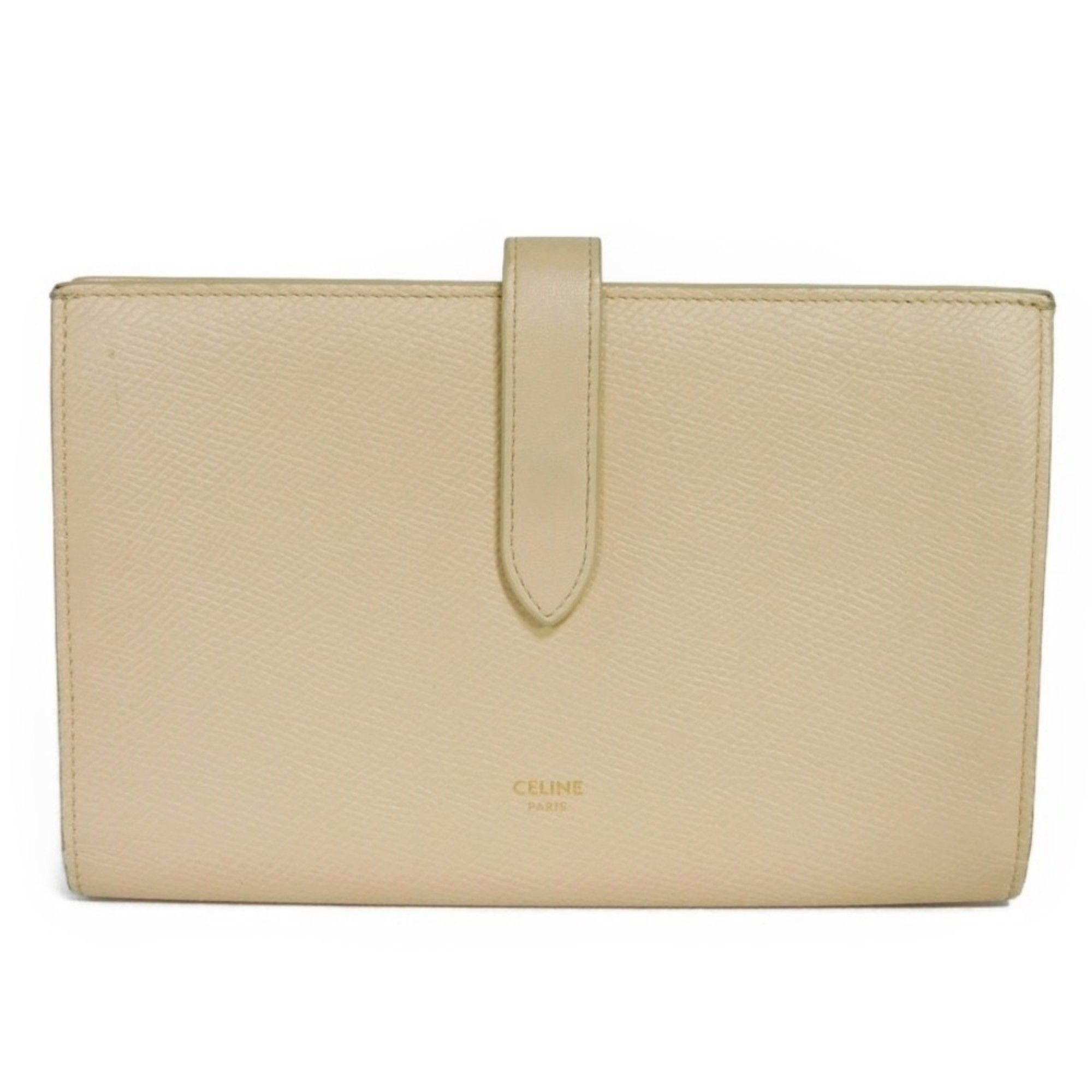 Celine CELINE Long Wallet Large Strap Bifold New Logo Light Beige 10B63 ...