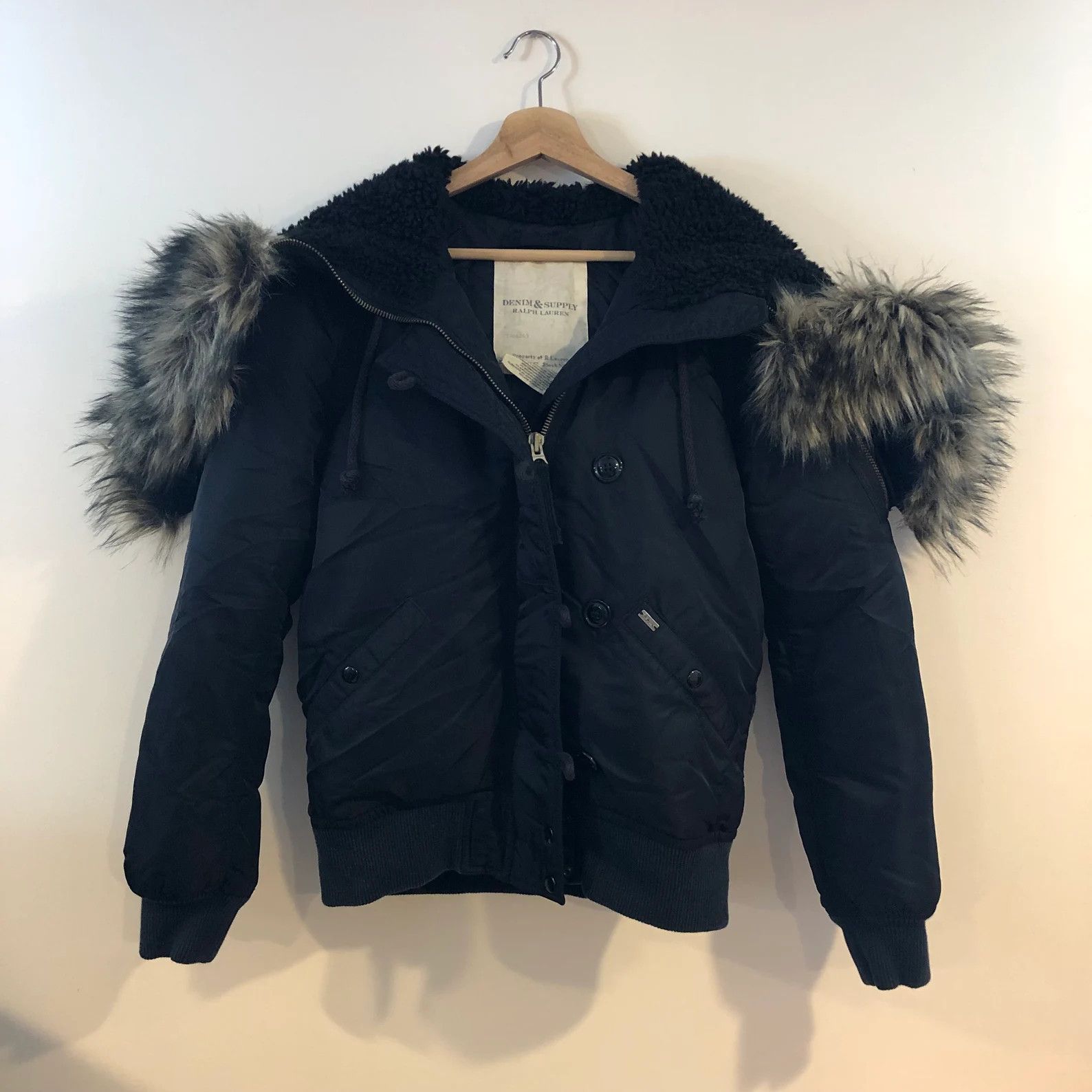 Faux Fur Hooded MA-1 Down Filled Bomber Jacket ($700 retail)