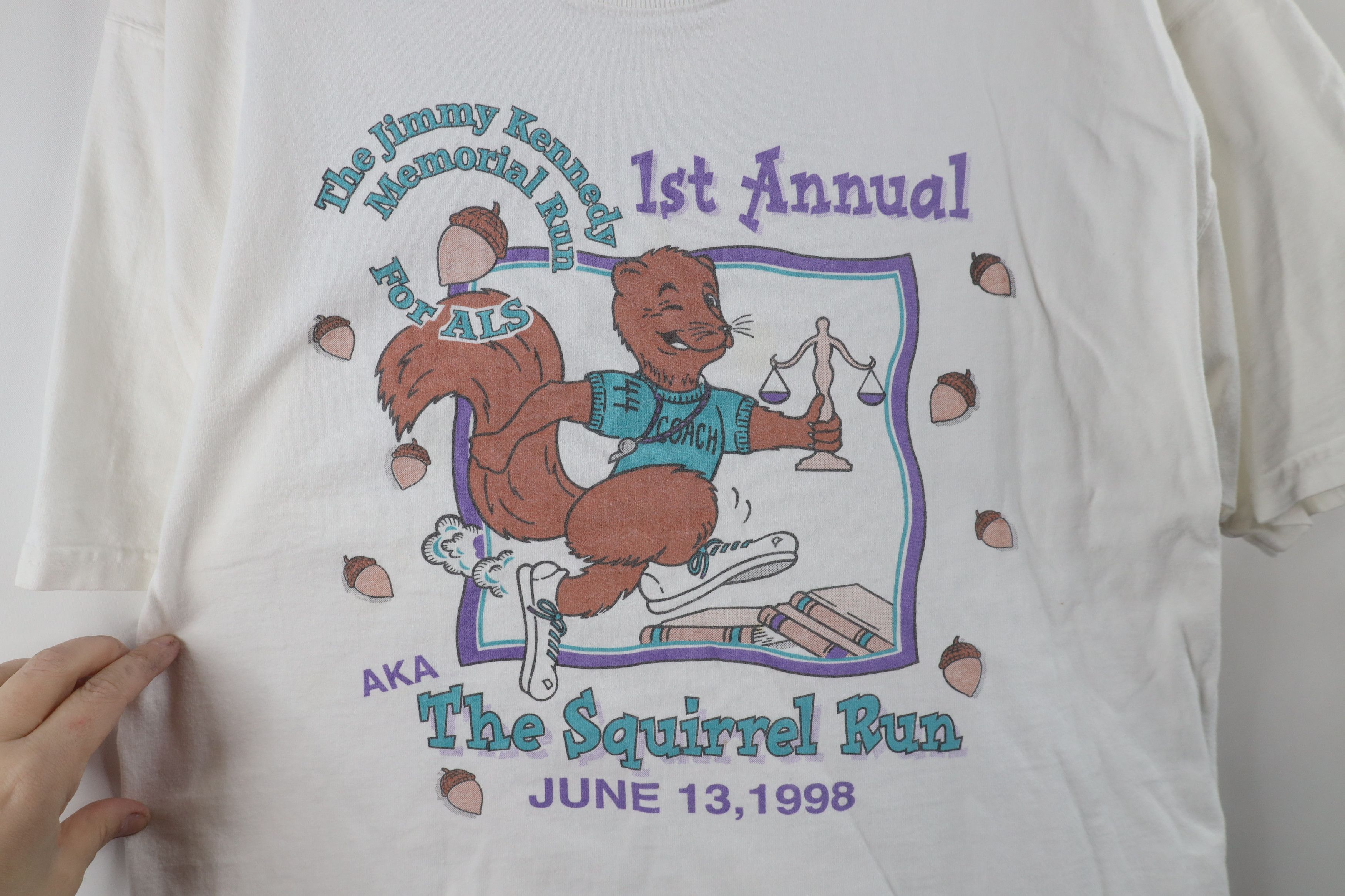 Vintage Vintage 90s The Squirrel Run Running Race T-Shirt White Size US L / EU 52-54 / 3 - 4 Thumbnail