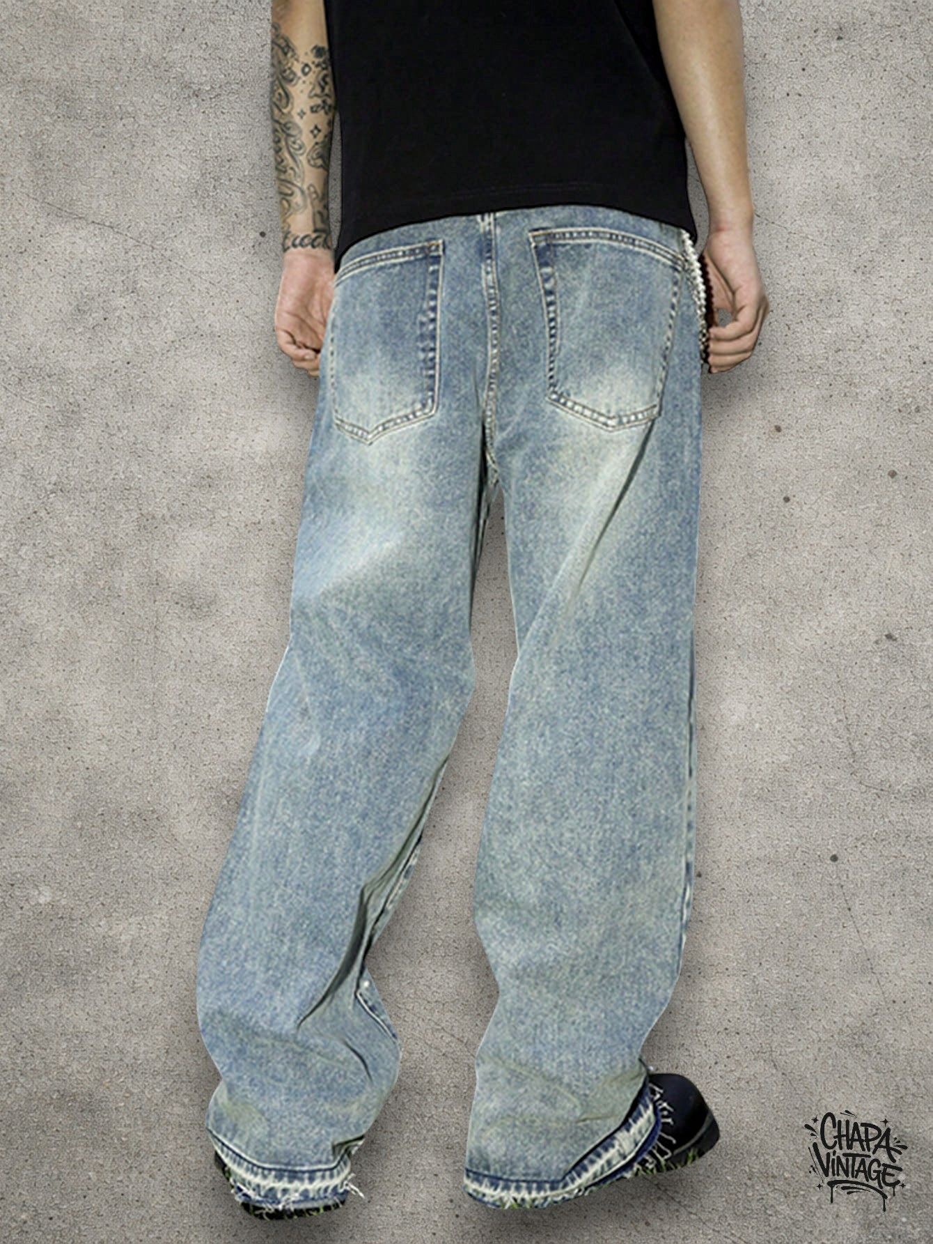Japanese Brand Baggy washed rhinestone jeans Size US 32 / EU 48 - 4 Thumbnail