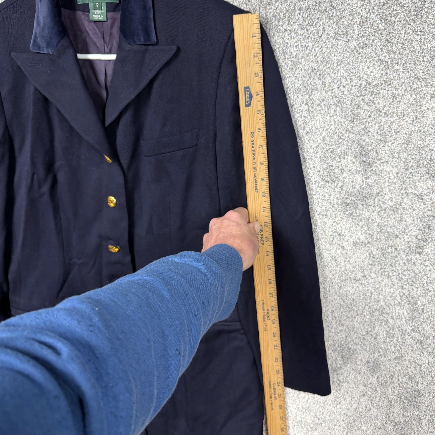 Ralph Lauren VINTAGE Lauren Ralph Lauren Blazer Women 12 Blue Wool Five-Button Notch Lapel Longline Business Suit Jacket Size XL / US 12-14 / IT 48-50 - 3 Thumbnail