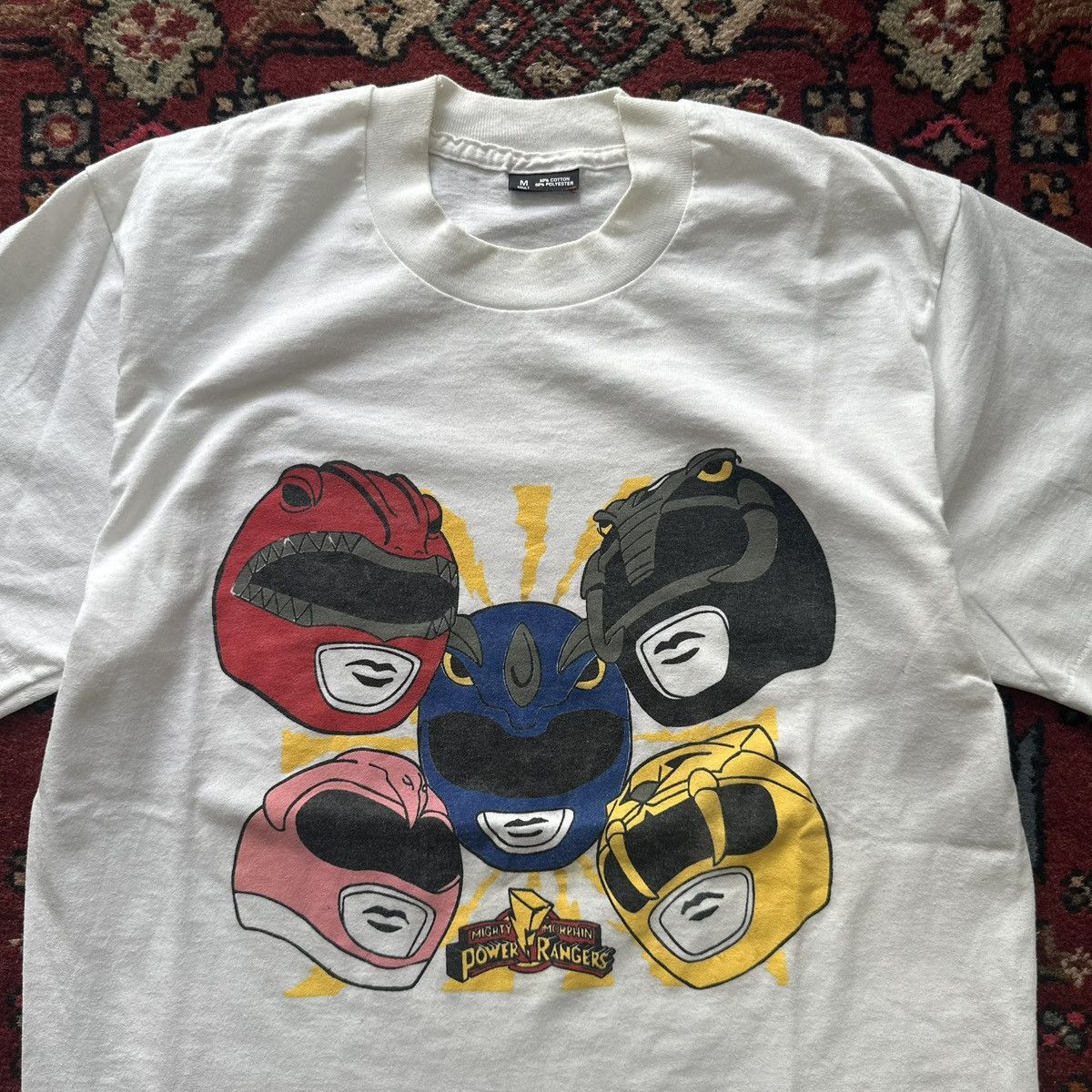 Vintage Vintage 90s Power Rangers Helmet Graphic Tee Size M White Size US M / EU 48-50 / 2 - 5 Thumbnail