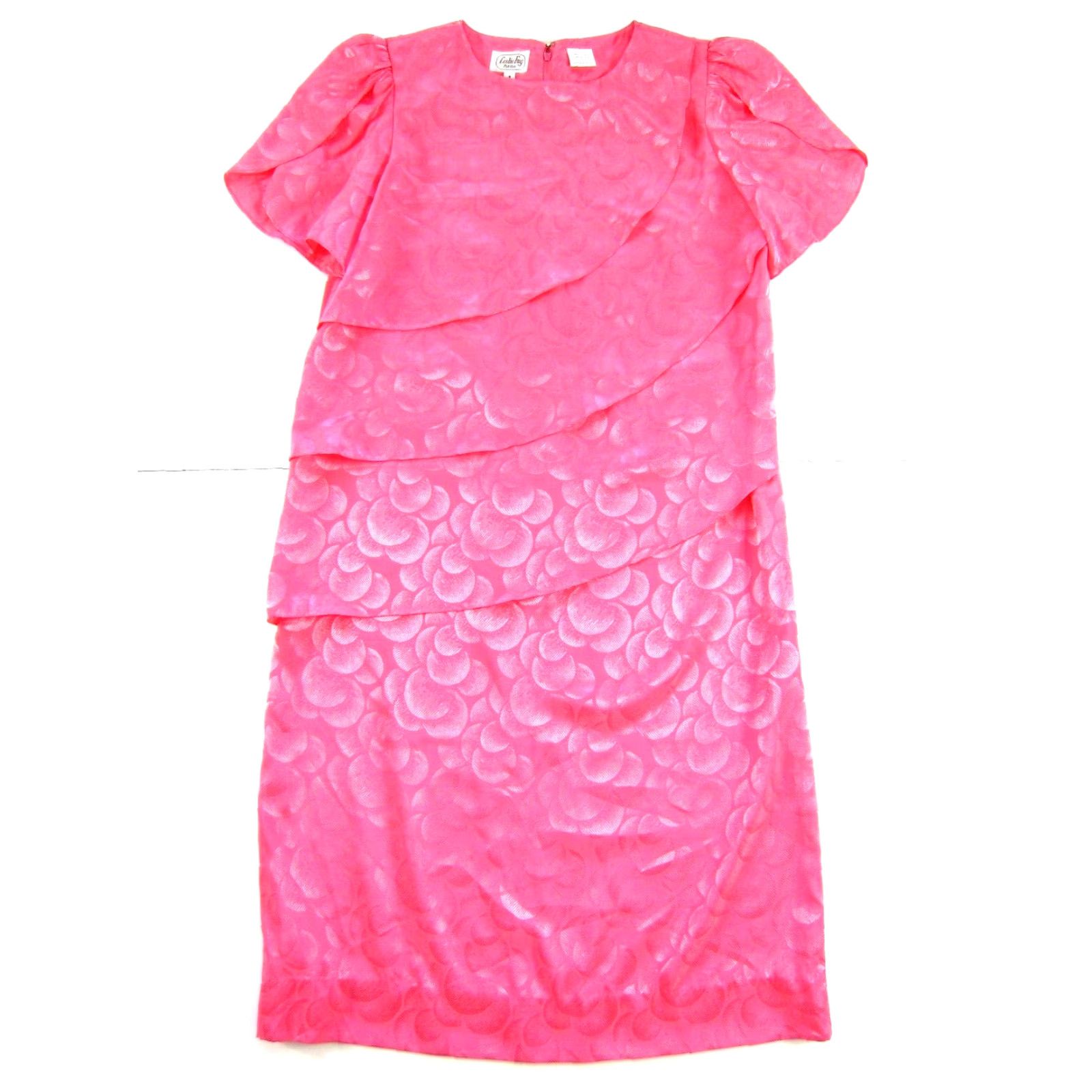 Vintage NWT Leslie Fay Pink Silky Short Sleeve Sheath Shift Midi Dress 4/S Size 27" / US 4 / IT 40 - 2 Thumbnail