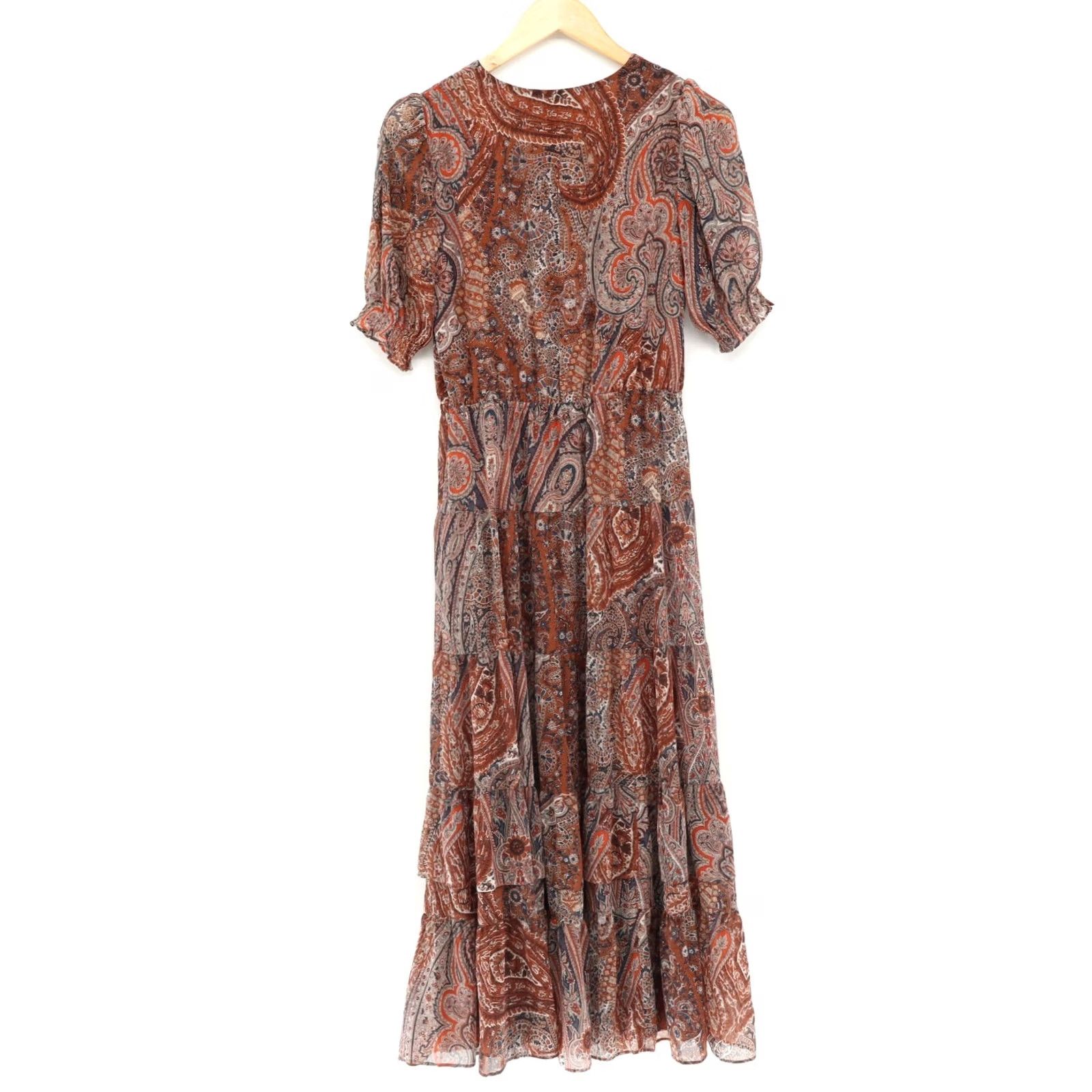 Ralph Lauren Ralph Lauren Dress Midi Paisley Chiffon Puff Sleeve Tired Boho Rust 4P Women's Size S / US 4 / IT 40 - 2 Thumbnail