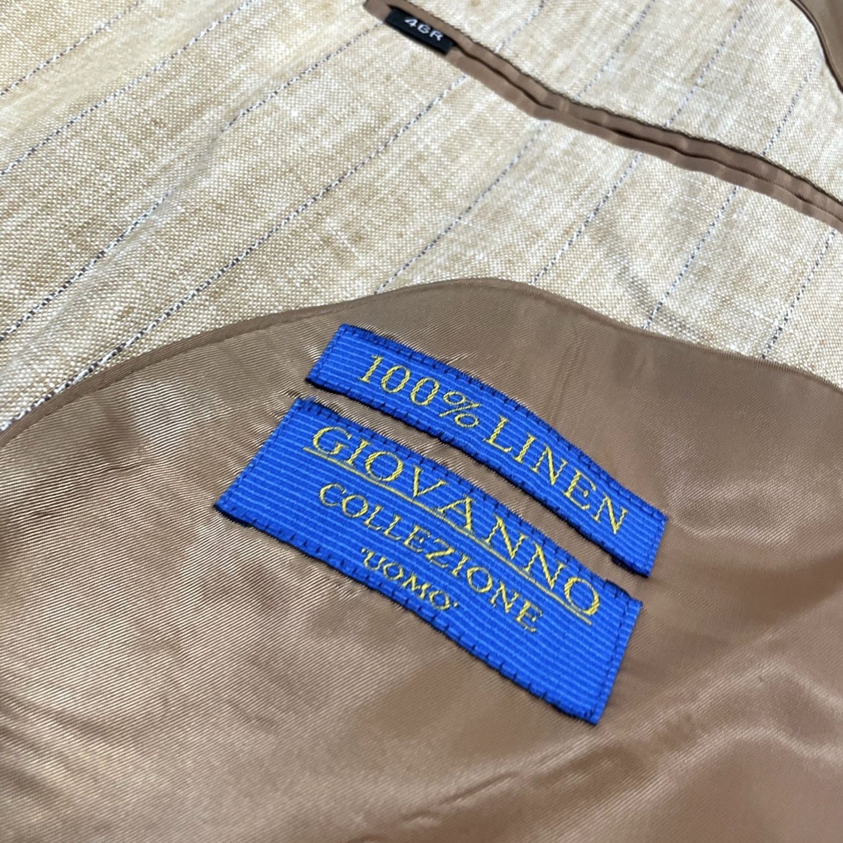 Vintage Vtg Giovanno Collezione Blazer Men 46 R Tan Stripe Linen Vintage Grunge Retro 2 Piece Notch Lapel Mens Regular Size 46 Brown Linen Stripe Blazer Size 46R - 4 Thumbnail