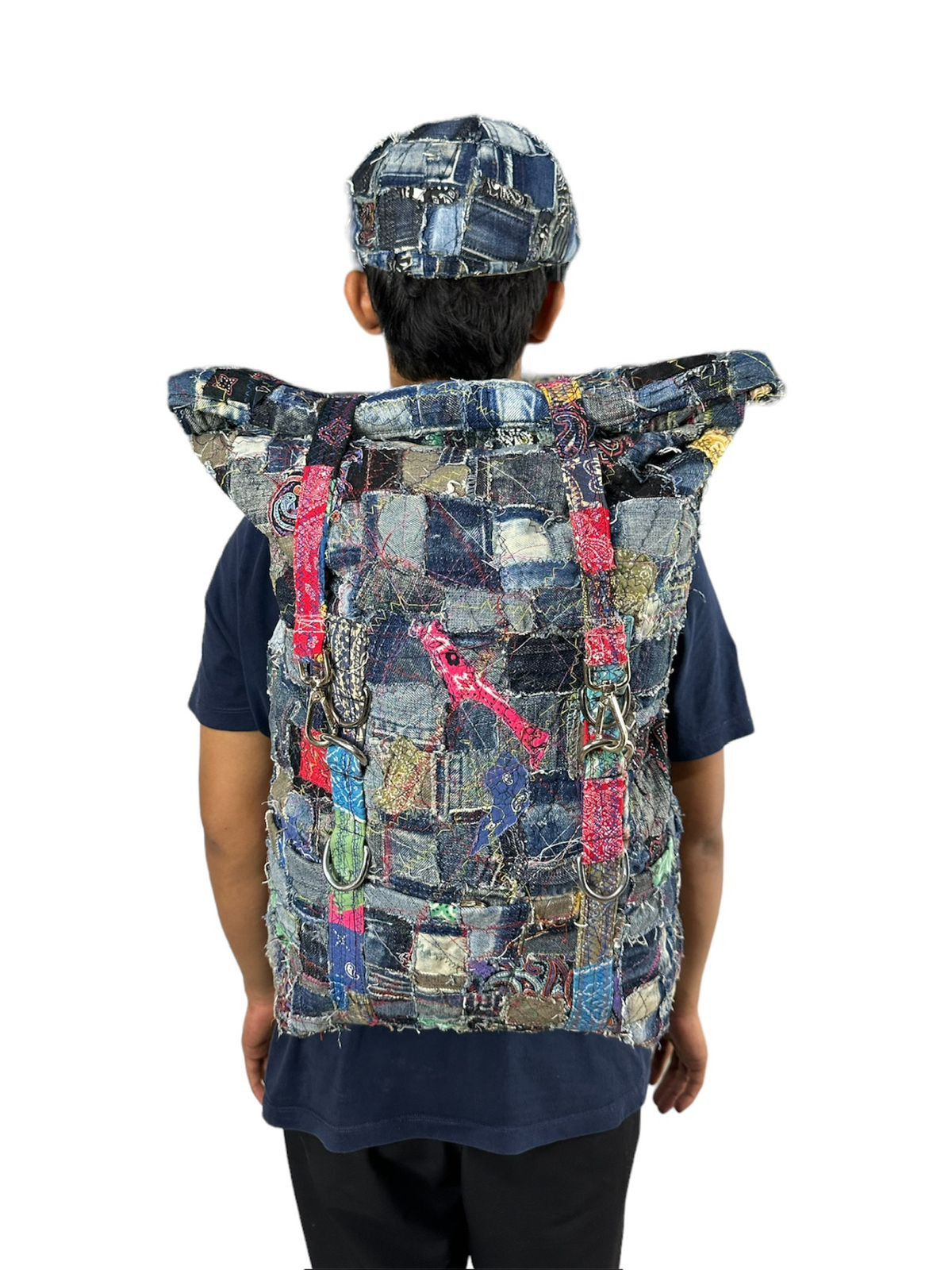 Other Custom Made Denim Paisley Patchwork Roll Top Backpack Size ONE SIZE - 5 Thumbnail