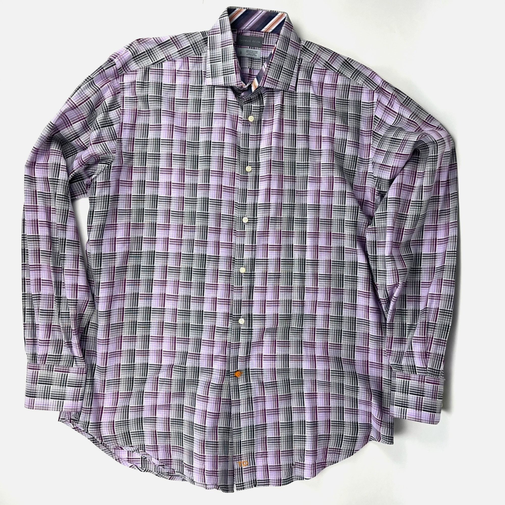 Thomas Dean Thomas Dean Menn's Purple Plaid Button-Front Shirt Size L Co Size US L / EU 52-54 / 3 - 1 Thumbnail