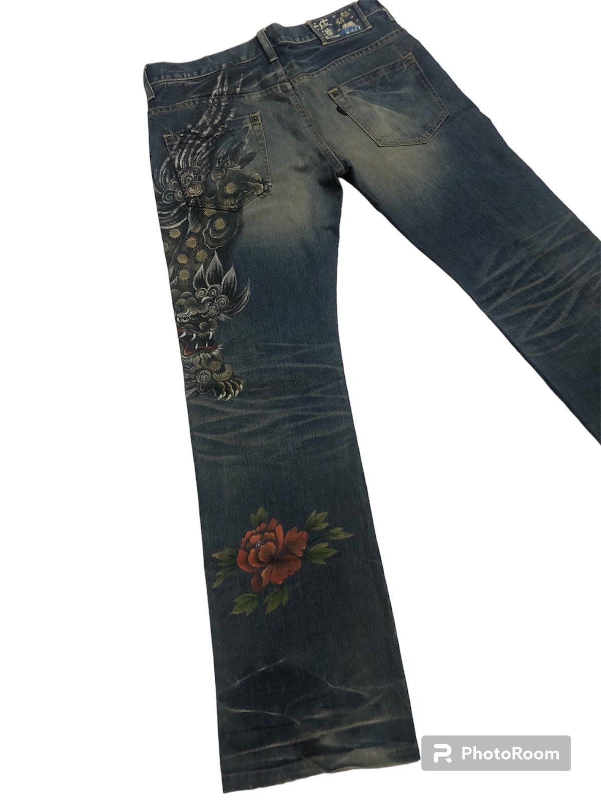 Dragonfly × Japanese Brand RARE!! JAPANESE NAMINORITATSUJIN PRINTED DRAGON JEANS Size US 34 / EU 50 - 2 Thumbnail
