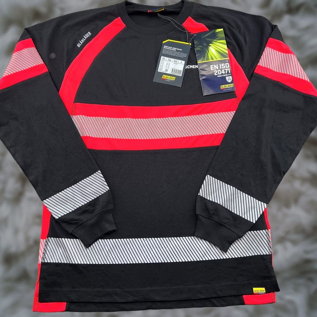 Vintage Blaklader Shirt Mens M Long Sleeve Hi-Vis EN ISO 20471 Class 1 Black Red Cotton Moisture Wicking Work Size US M / EU 48-50 / 2 - 1 Thumbnail