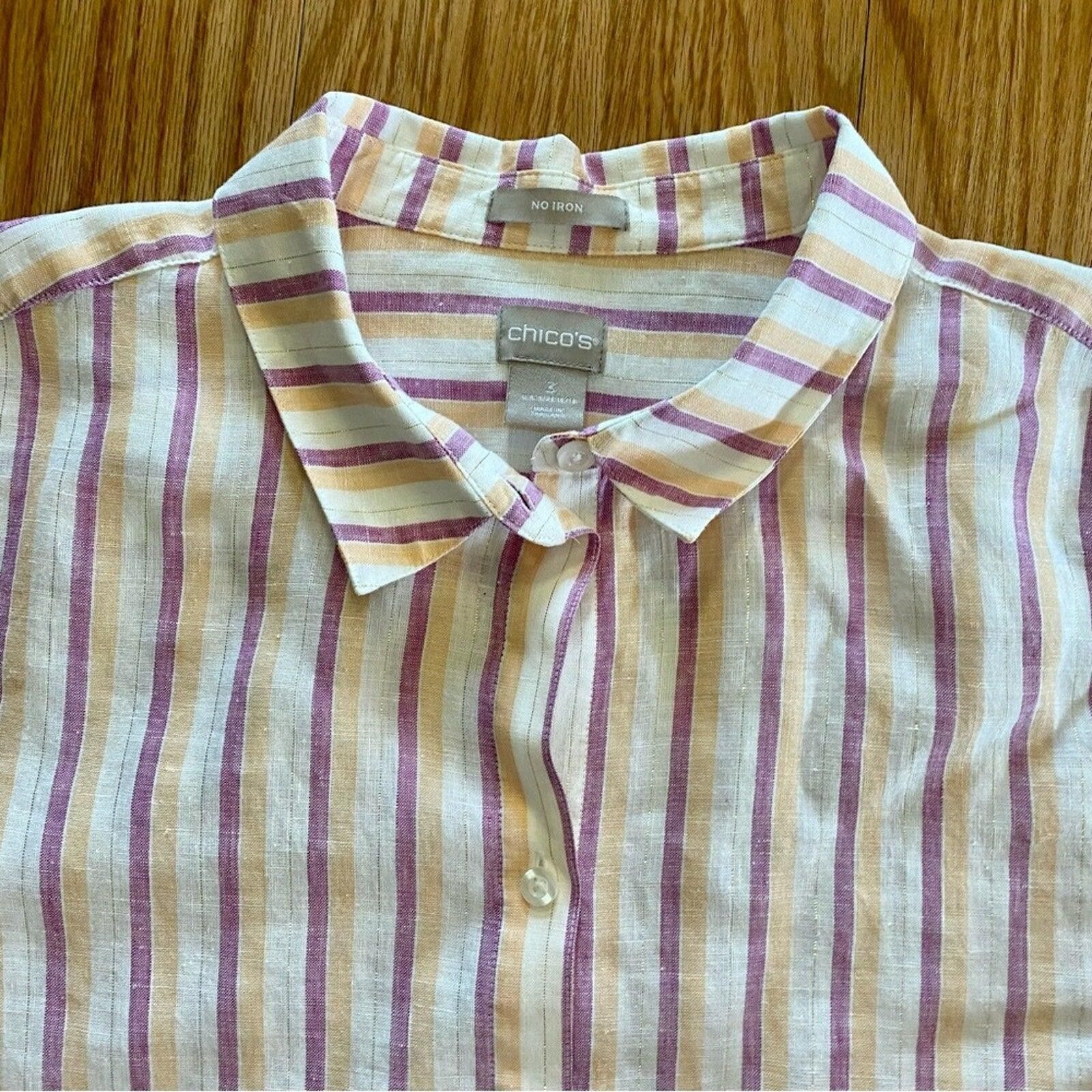 Chicos Chicos Striped Orange Linen Button-up Top Womens XLarge 16 Size XL / US 12-14 / IT 48-50 - 3 Thumbnail