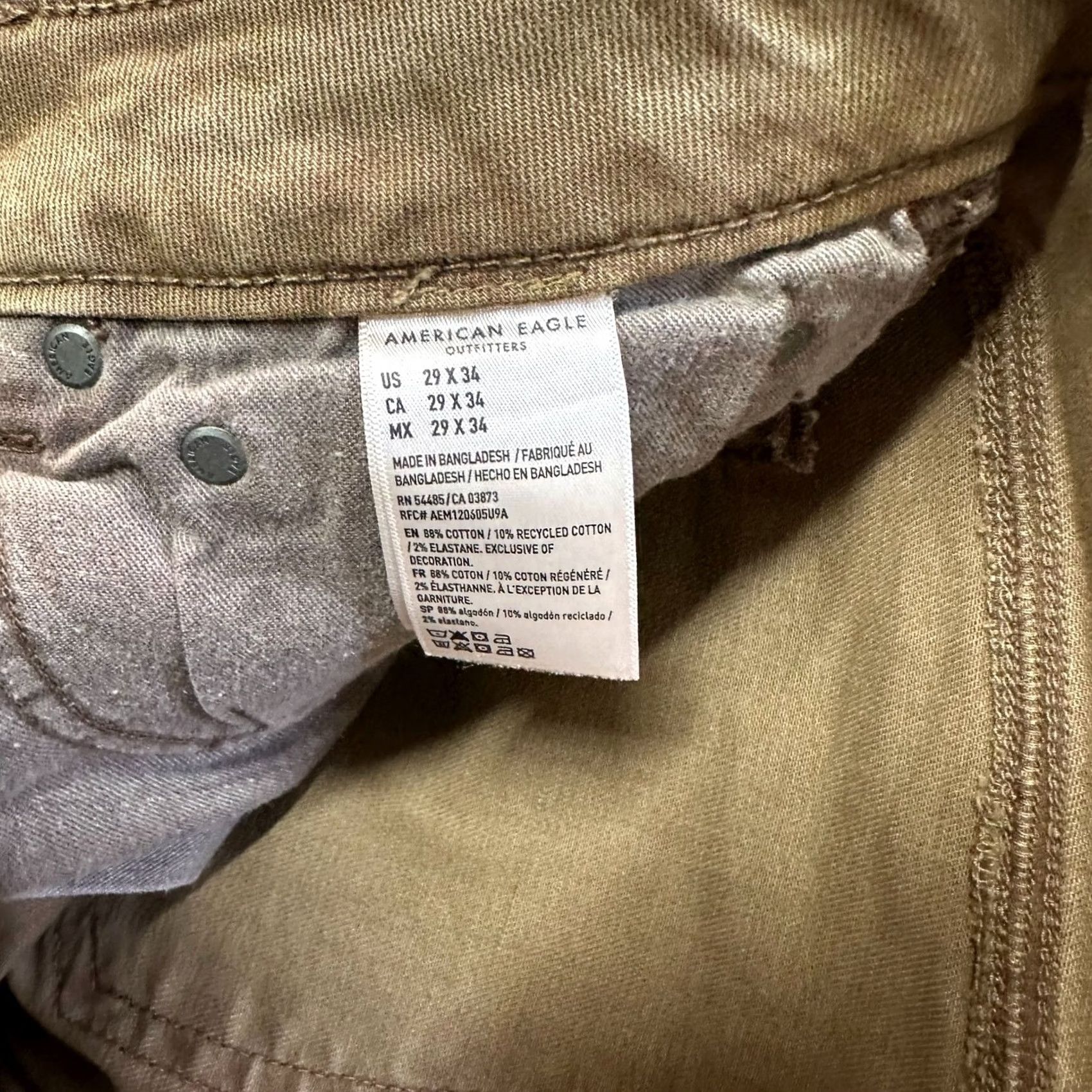 American Eagle Outfitters American Eagle Outfitters Original Bootcut Jeans Men's 29x34 Jeans Brown 5-Pocket Stretch Denim Regular Inseam 34" Size US 29 - 5 Thumbnail