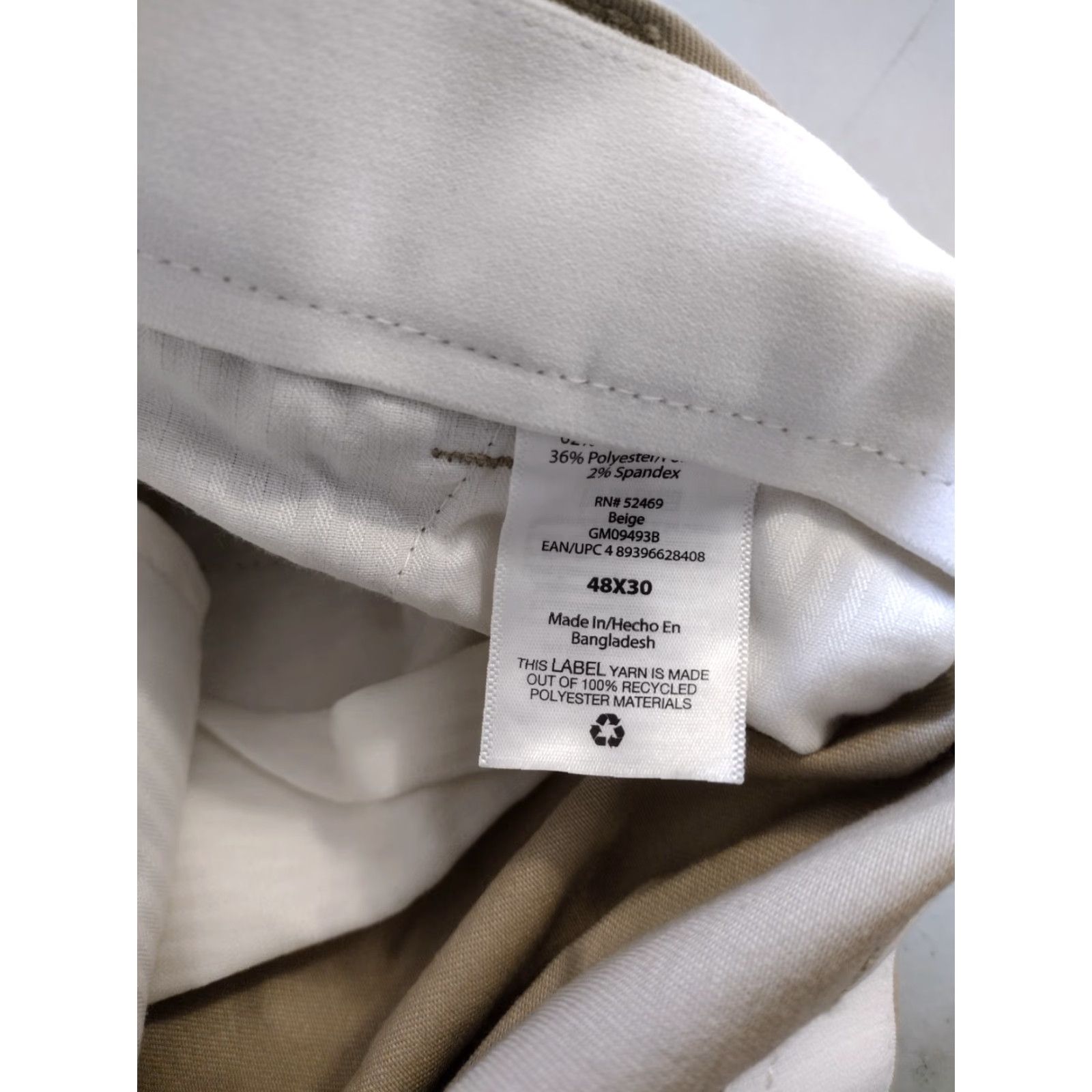 George George Men's Chino Pants Beige Regular Waist 46 Wrinkle Resistant Flat Front Button Closure Inseam 28 in Size US 30 / EU 46 - 6 Thumbnail