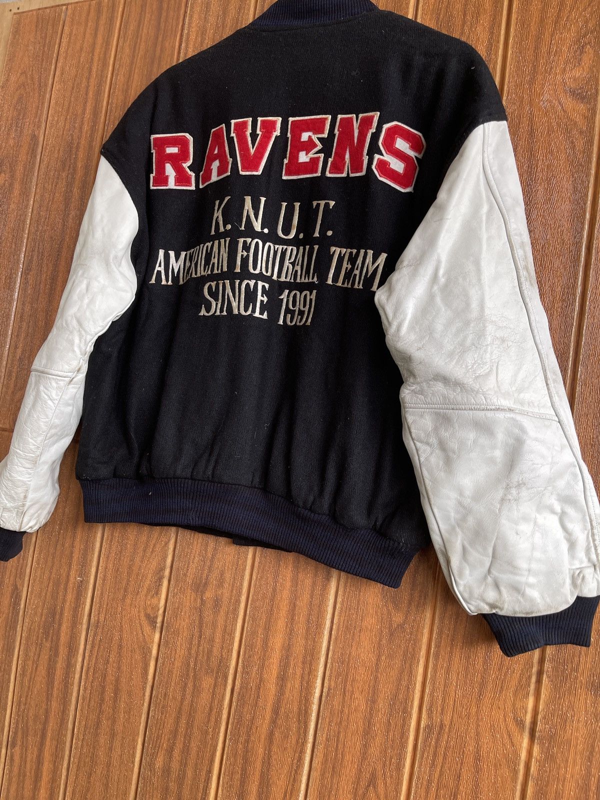 NFL Rare🔥Vtg 90s RAVENS KNUT Varsity Leather Jacket Size US XL / EU 56 / 4 - 9 Thumbnail