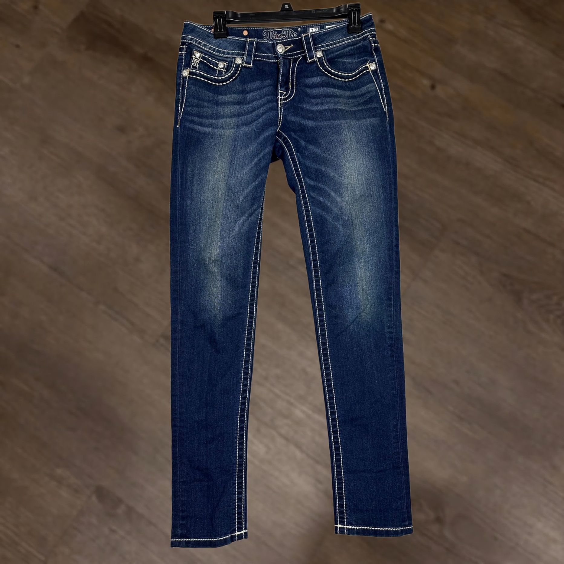 Miss Me Miss Me Signature Rise Skinny Jeans Dark Wash Fleur De Lis Bling JP5576S2 27 Size 27" / US 4 / IT 40 - 1 Thumbnail