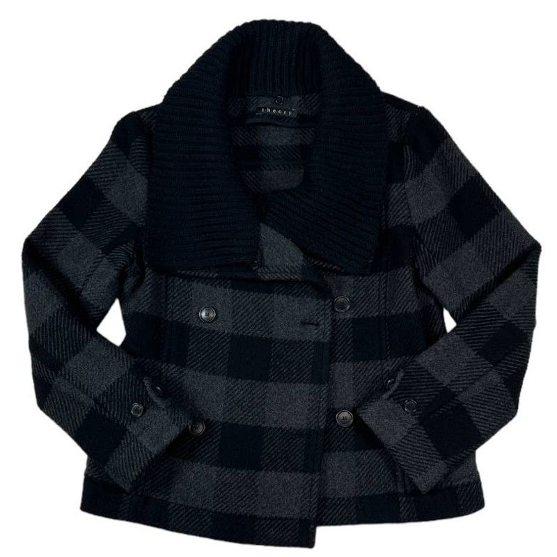 Image of Theory Checkered Collared Gray/black Jacket | Size 2, Women's