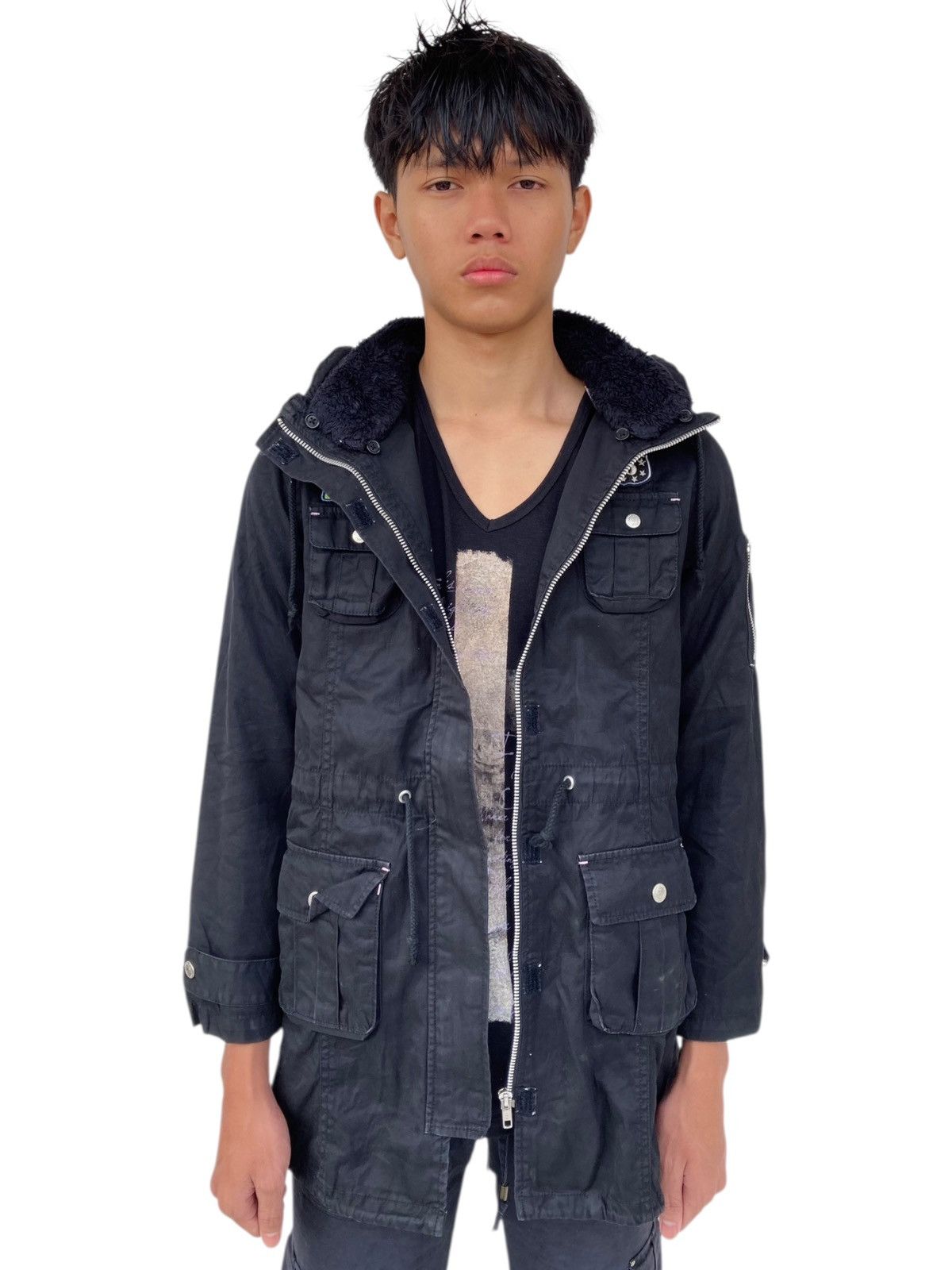 Japanese Brand 2000s Daisy Lovers - Black Cargo Jacket Hidden Hoodie Size M / US 6-8 / IT 42-44 - 2 Thumbnail