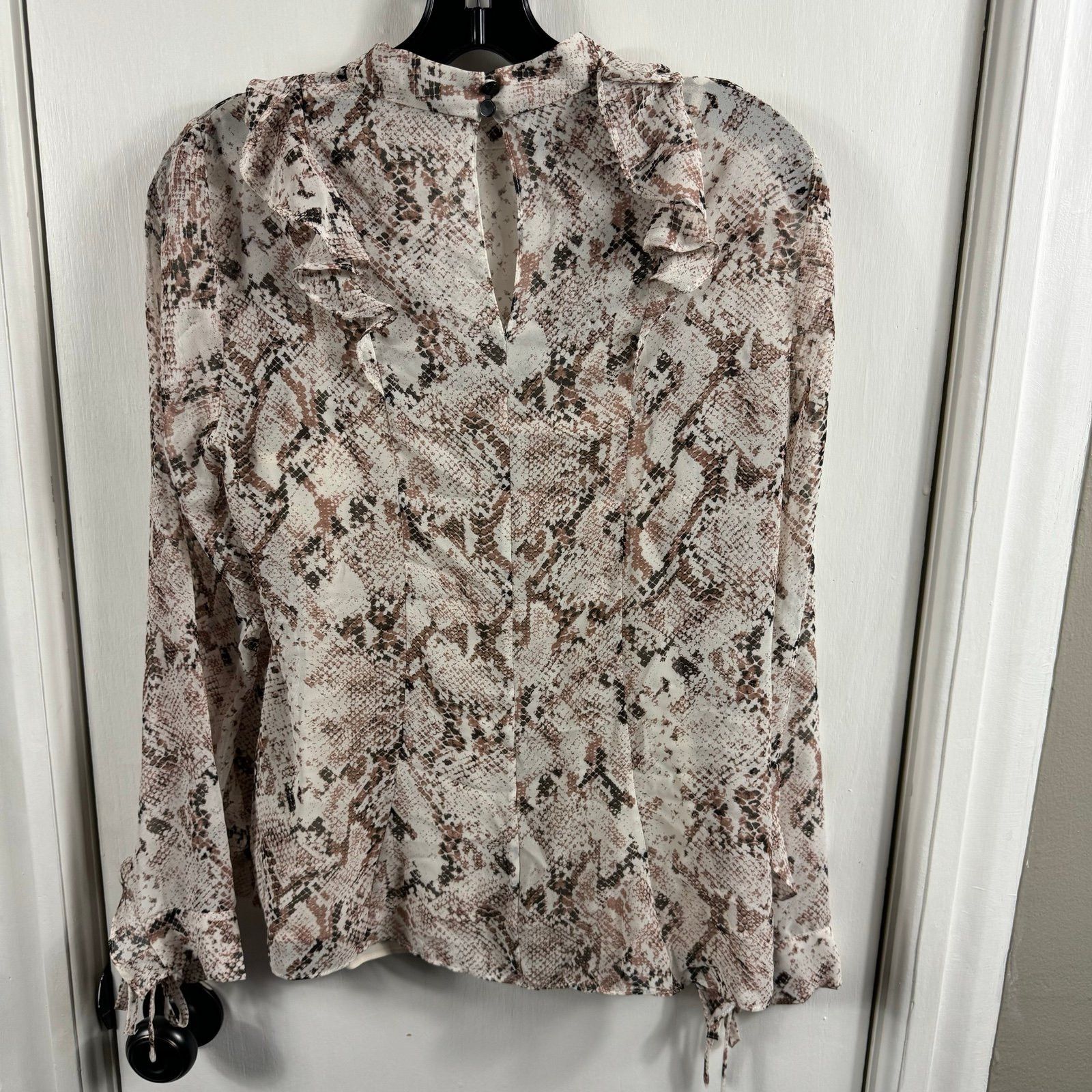 Karen Millen Karen Millen brown cream snake print ruffle trip high neck Size M / US 6-8 / IT 42-44 - 5 Thumbnail