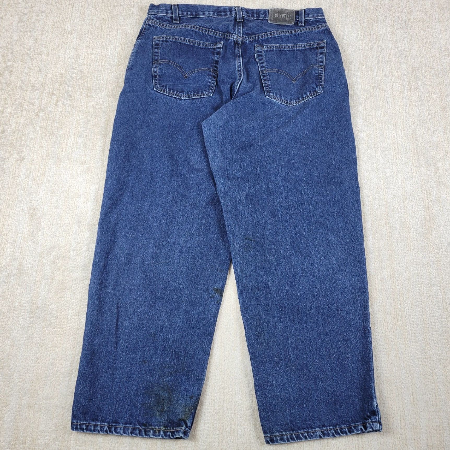Levi's VINTAGE Levi's Silvertab Jeans 90s Baggy Mens 38x30 Blue Distressed Denim Cotton 5-Pocket USA 3-Button Zip Relaxed Wide-Leg Pants Jeans Mens Size US 38 / EU 54 - 2 Thumbnail