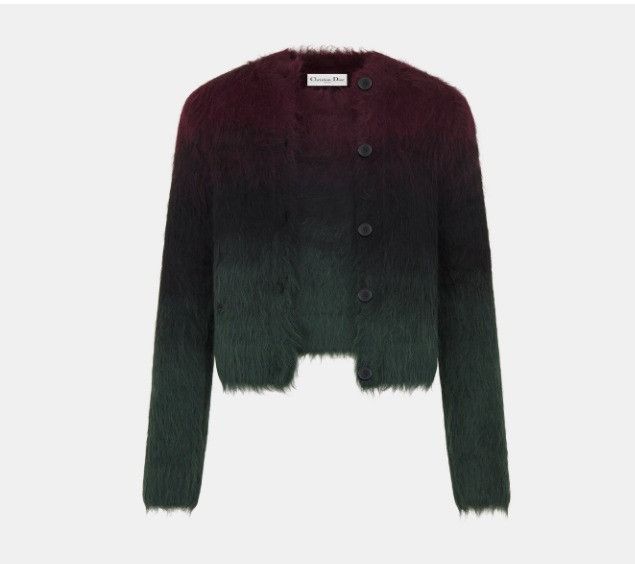 o1w1db11124 Wool Knit Twin-Set in Deep Fuchsia & Green