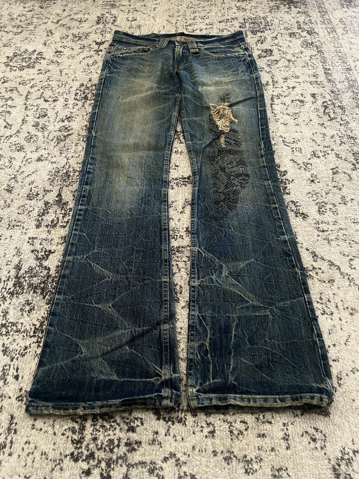 If Six Was Nine Midas Python Printed Mud Washed Distressed Bootcut
