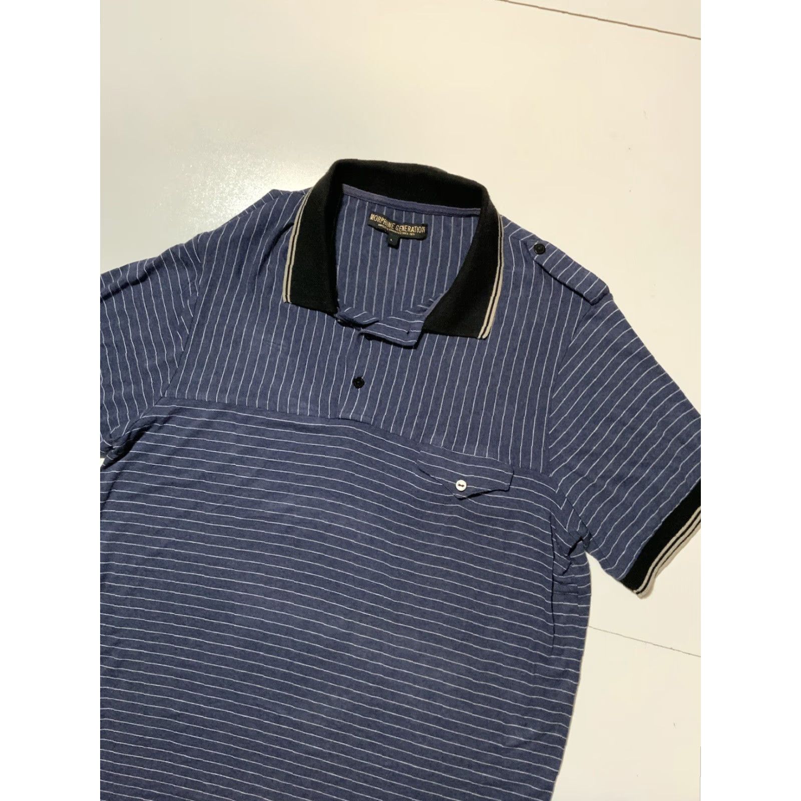 Vintage VINTAGE Morphine Generation Polo Shirt Stripe Blue White S/S Pocket Rayon L Men Size US L / EU 52-54 / 3 - 3 Thumbnail