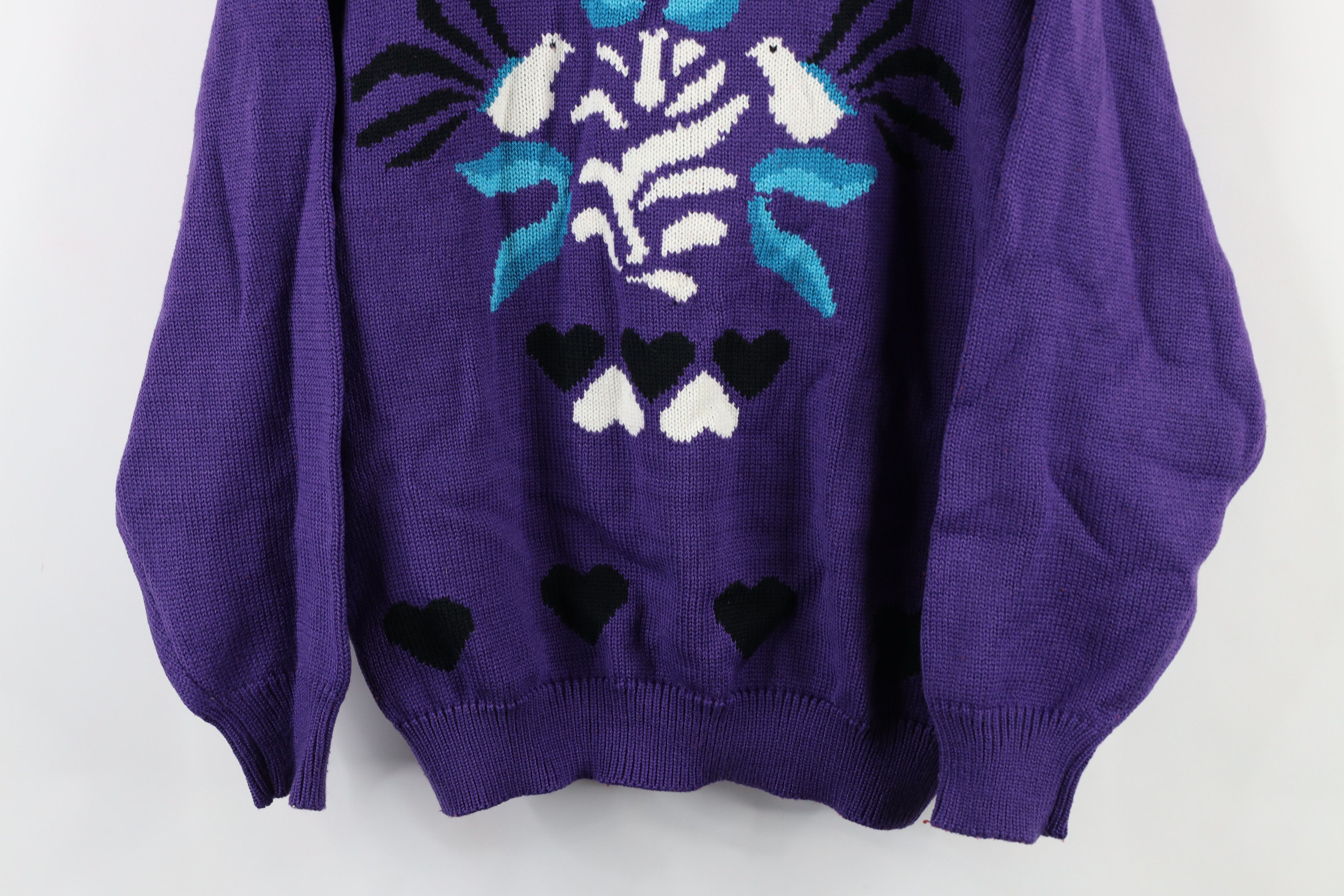 Vintage Vintage 90s Streetwear Kawaii Heart Dove Flower Knit Sweater Size L / US 10 / IT 46 - 3 Thumbnail