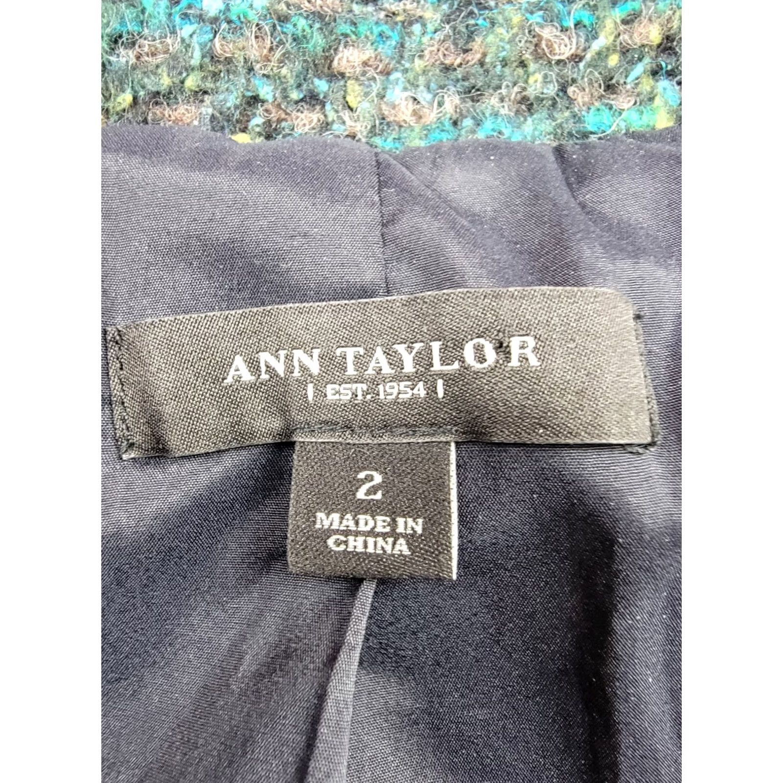 Ann Taylor Ann Taylor Blazer Womens 2 Green Black Blue Wool Blend Snap Button Lined Size XS / US 0-2 / IT 36-38 - 2 Thumbnail