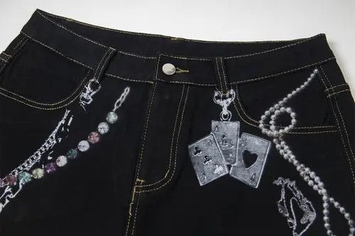Japanese Brand × Jean Poker print stitched straight cargo denim shorts y2k Size US 32 / EU 48 - 3 Thumbnail