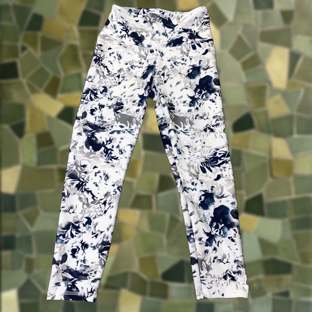 Vintage The Balance Collection Leggings XS Gray Cropped Hi-Rise Floral Pattern Womens Regular Stretch Sports Activewear Size 26" / US 2 / IT 38 - 1 Thumbnail