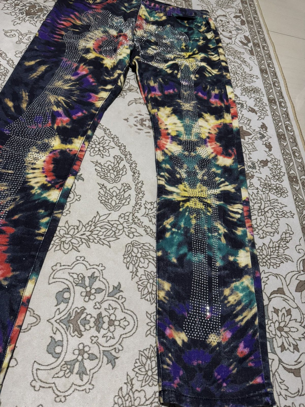 Jean Paul Gaultier Tie Die Denim Skeleton Rhinestone MNML JPG Jeans Big Size Size US 39 - 4 Thumbnail