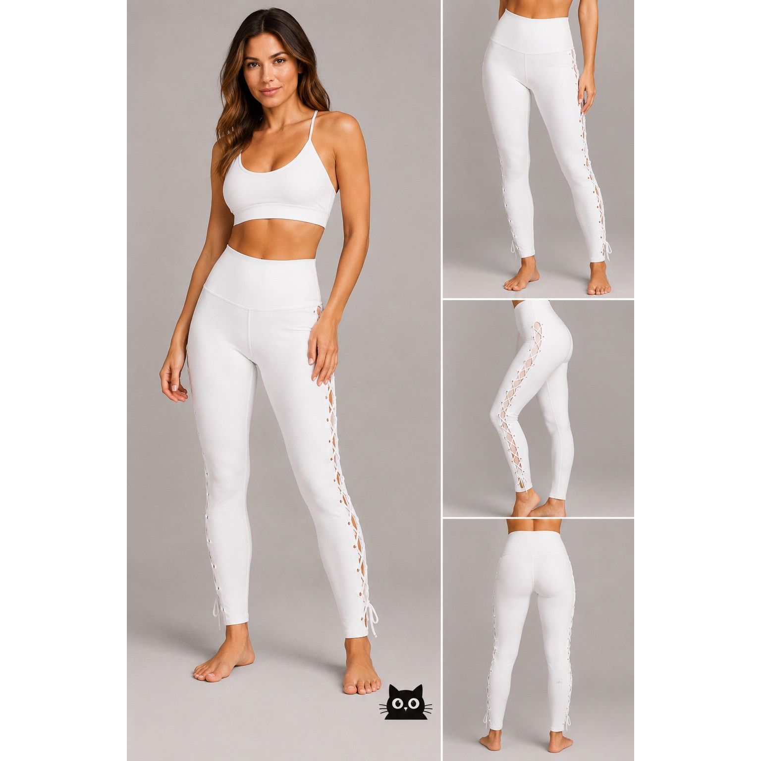 Alo Alo White Legging High Waisted Lace-Up Sides Yoga Pant XS Size 25" / US 0 / IT 36 - 2 Thumbnail