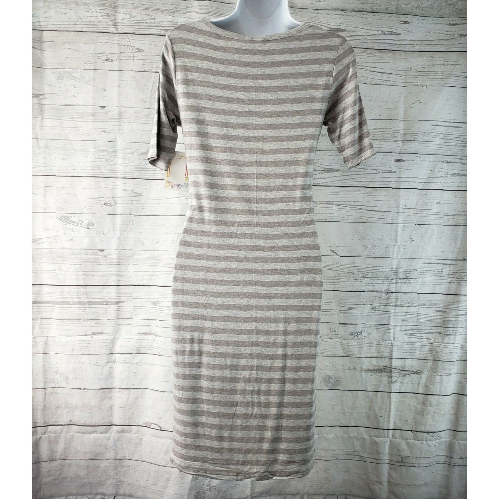 Vintage LuLaRoe Womens Julia Dress XS Gray Striped Rayon Blend Pullover Knee Length Casual Round Neck Short Sleeve Size XS / US 0-2 / IT 36-38 - 4 Thumbnail