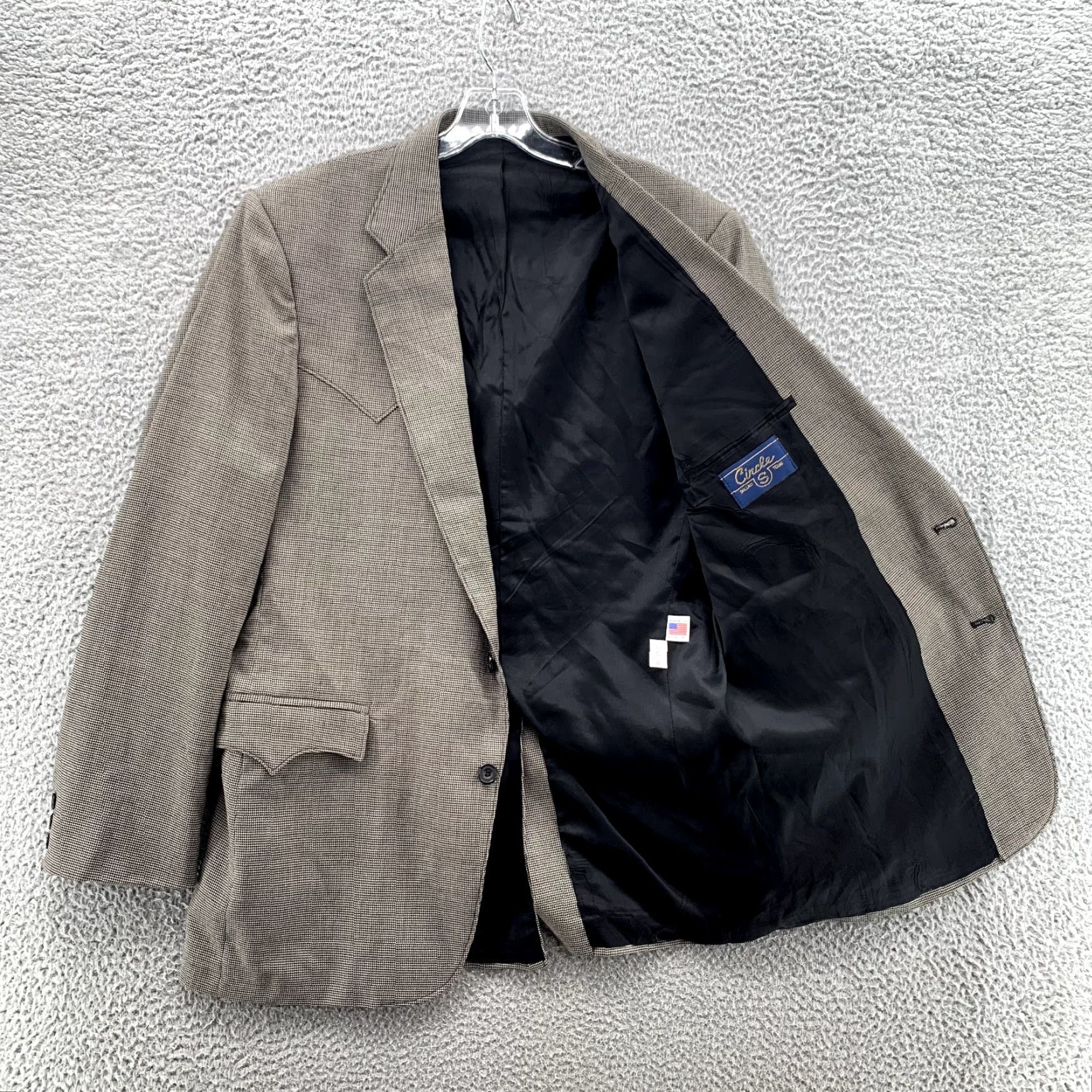 Vintage Circle S Blazer Men's 42L Gray Houndstooth Wool Blend Cowboy Texas USA Plaid Western Mens Size 42R - 3 Thumbnail