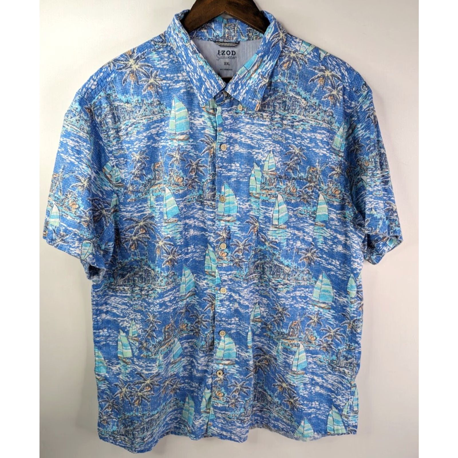 Izod VINTAGE Izod Saltwater Relaxed Dockside Blue Revival Sailboat S/S Shirt Men's 2XL Shirt Size US XXL / EU 58 / 5 - 2 Thumbnail