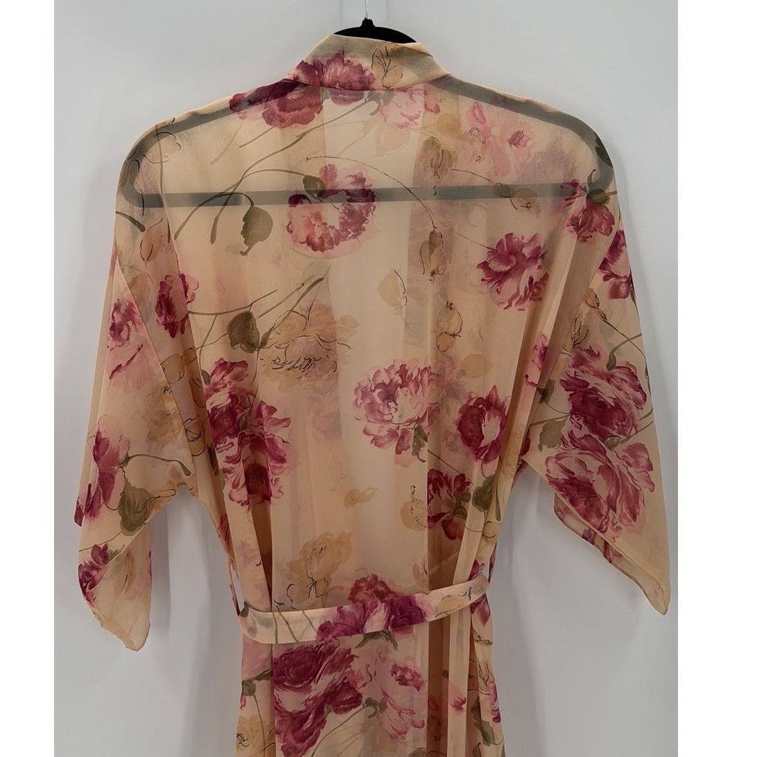 Vintage Vintage 80s pink floral sheer kimono sleeves robe size s/m Size ONE SIZE - 4 Thumbnail