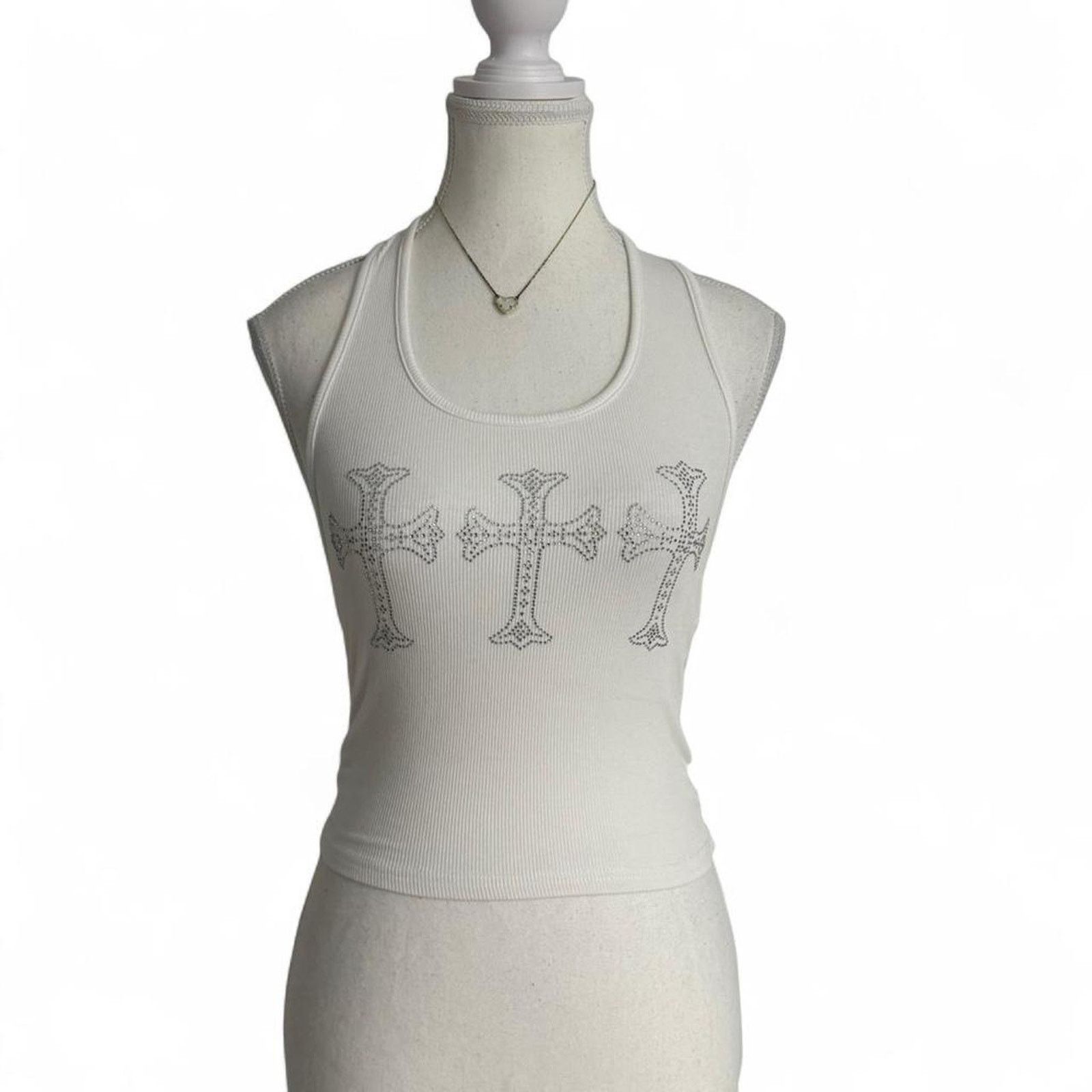 Other Rollyy Cross Mcbling White Ribbed Fitted Halter Top Size S Size S / US 4 / IT 40 - 1 Thumbnail